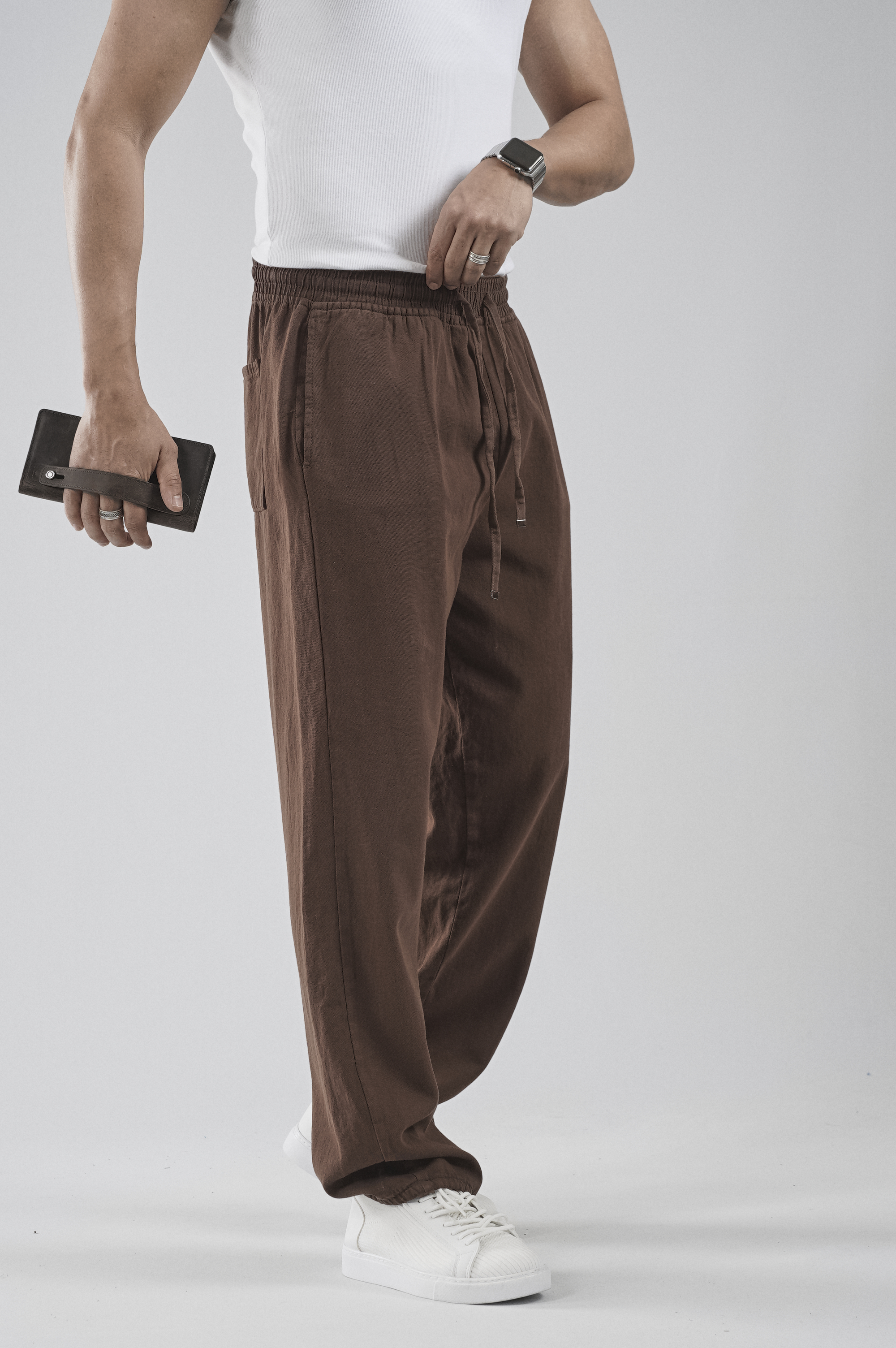 Beli Lastikli Bağcıklı Baggy Kalıp Erkek Gabardin Pantolon