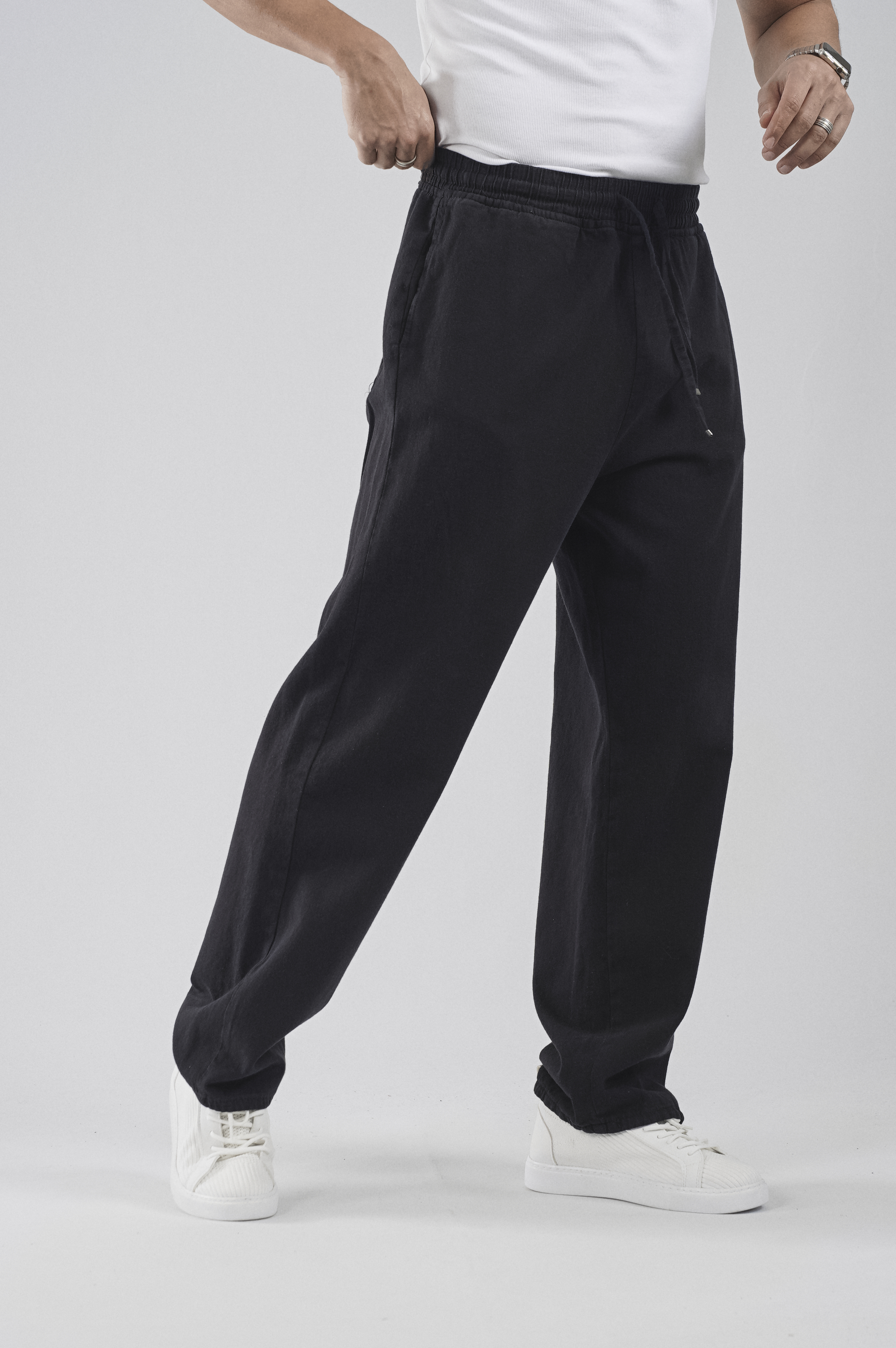 Beli Lastikli Bağcıklı Baggy Kalıp Erkek Gabardin Pantolon