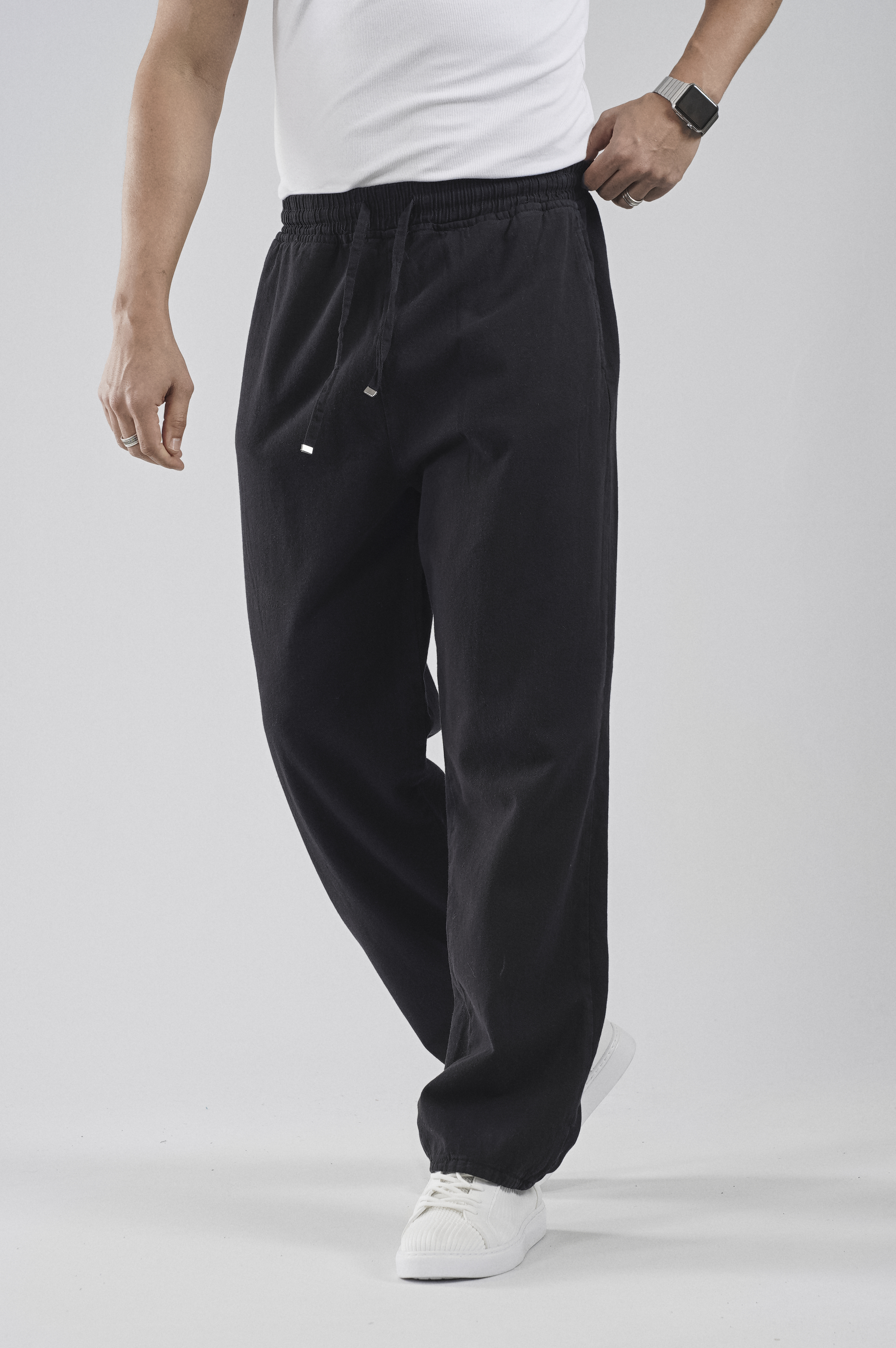 Beli Lastikli Bağcıklı Baggy Kalıp Erkek Gabardin Pantolon