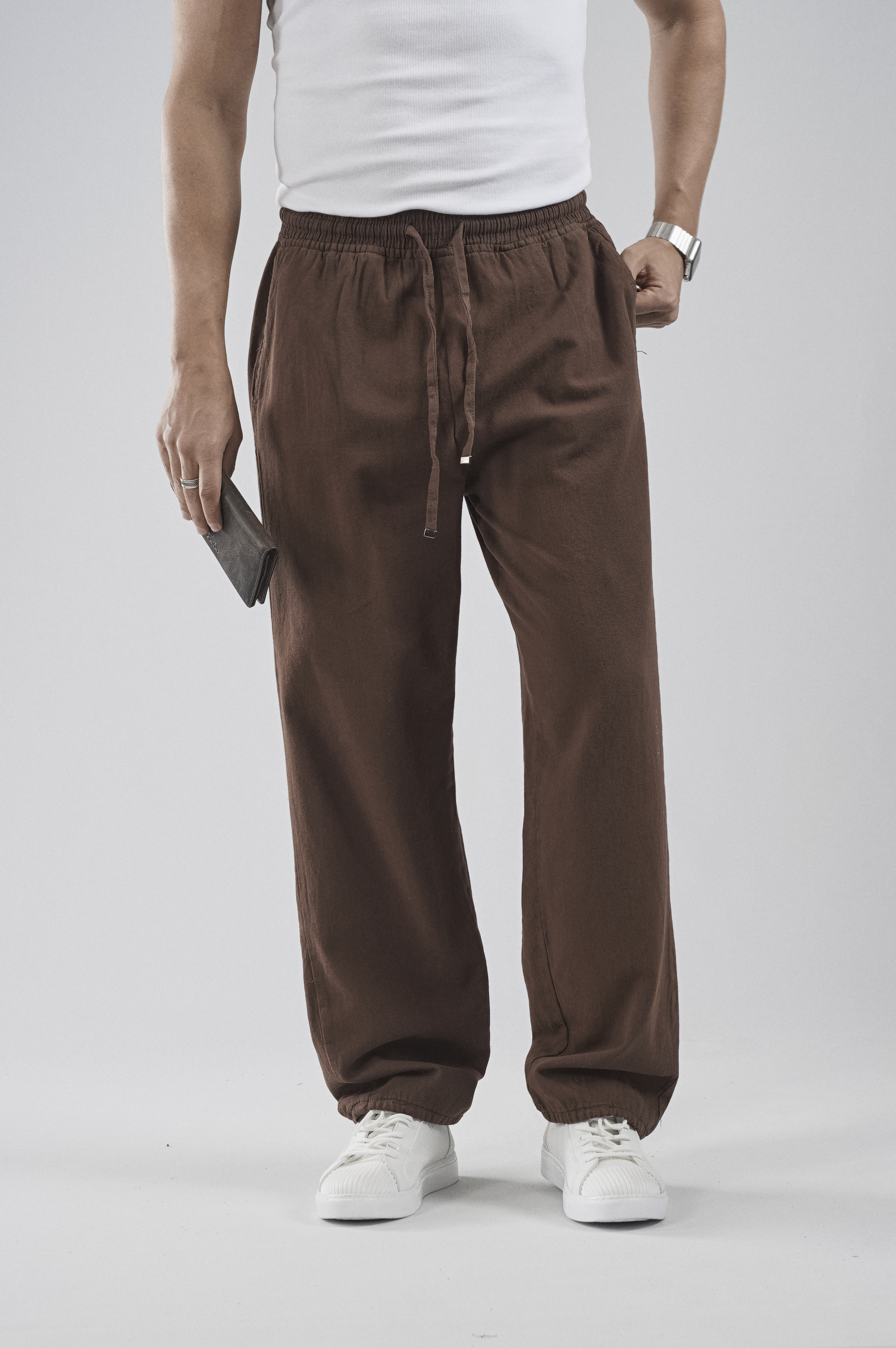 Beli Lastikli Bağcıklı Baggy Kalıp Erkek Gabardin Pantolon