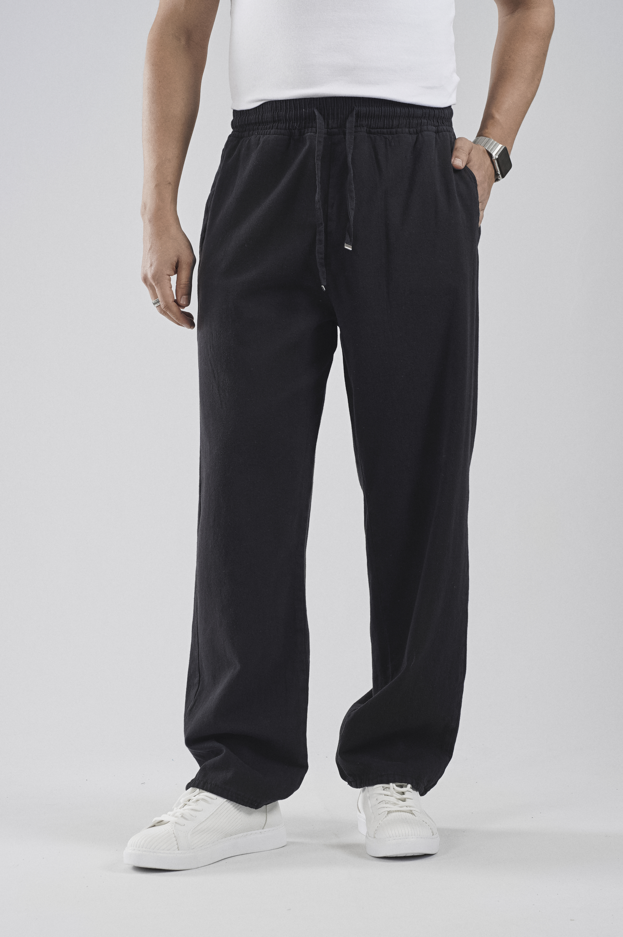 Beli Lastikli Bağcıklı Baggy Kalıp Erkek Gabardin Pantolon