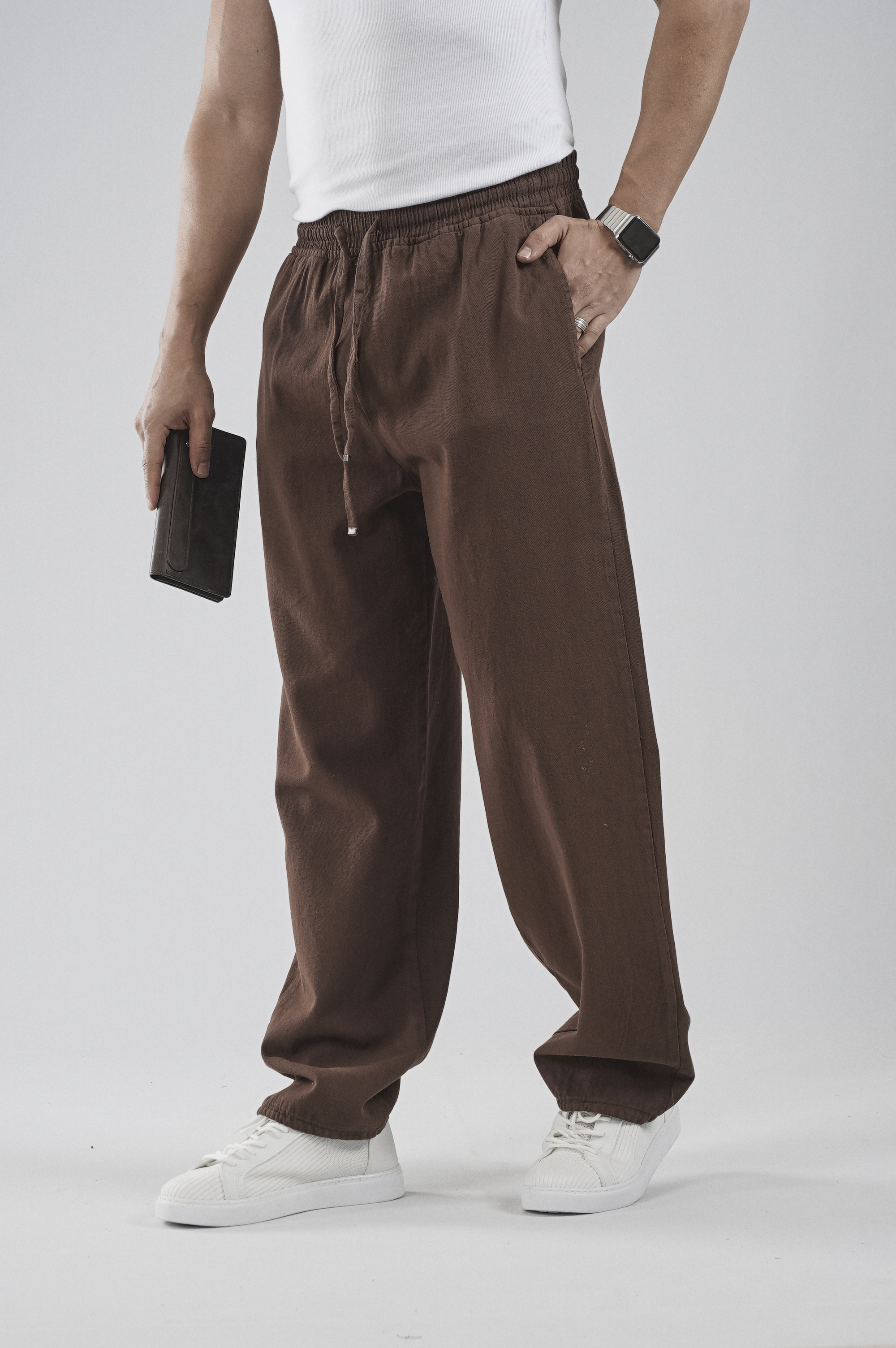 Beli Lastikli Bağcıklı Baggy Kalıp Erkek Gabardin Pantolon