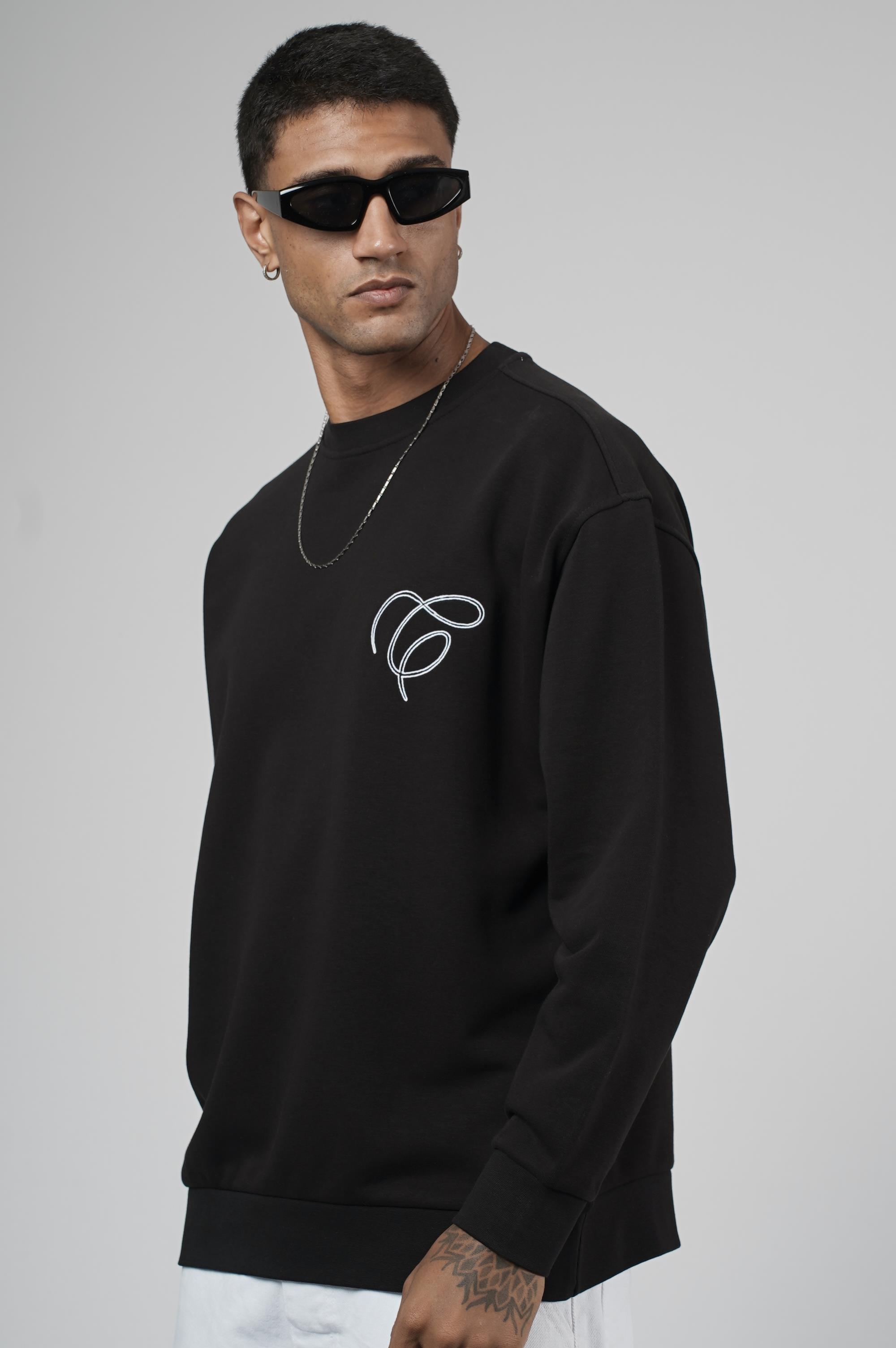 Bisiklet Yaka Baskılı Nakış Detaylı Erkek Sweatshirt
