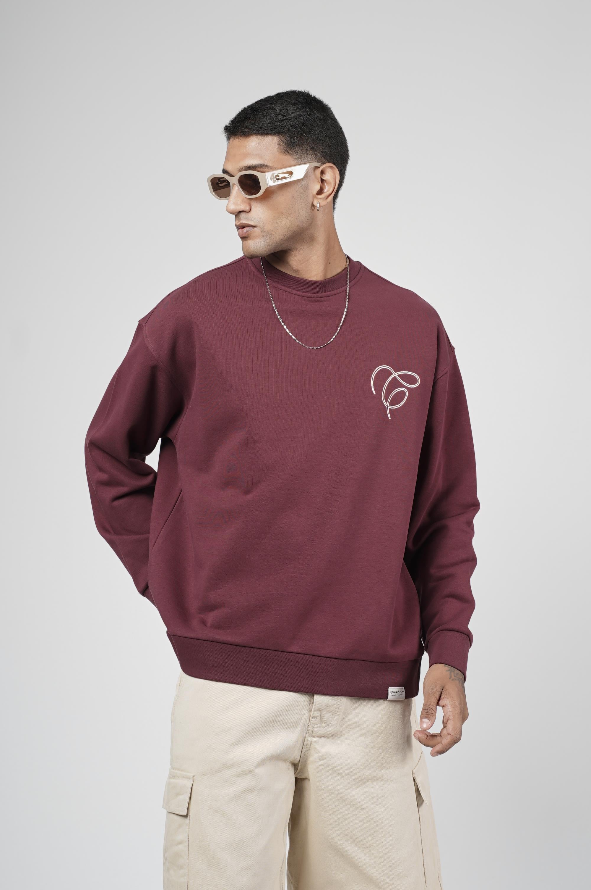 Bisiklet Yaka Baskılı Nakış Detaylı Erkek Sweatshirt