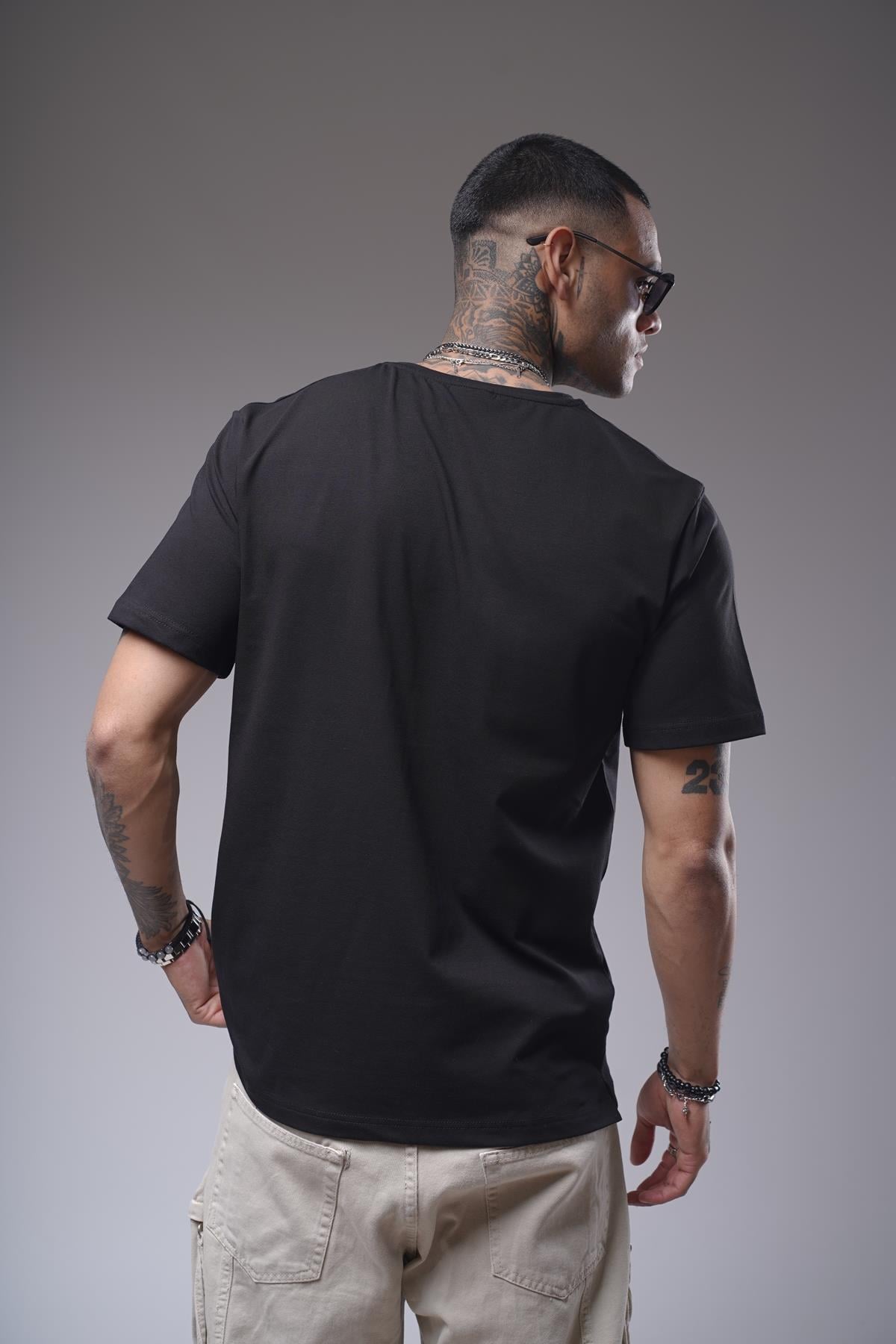 Bisiklet Yaka Likralı Düz Basic Erkek Regular Kalıp Tişört