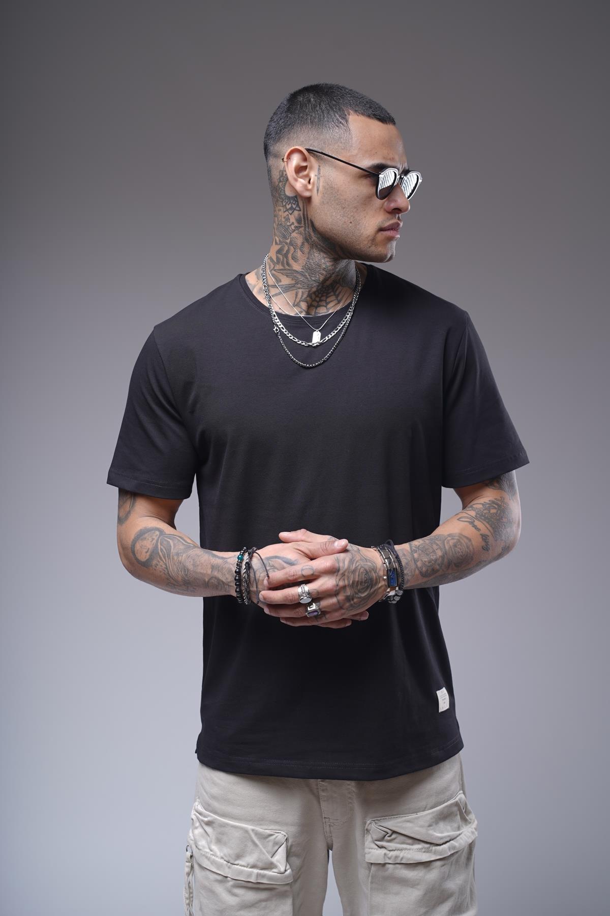 Bisiklet Yaka Likralı Düz Basic Erkek Regular Kalıp Tişört