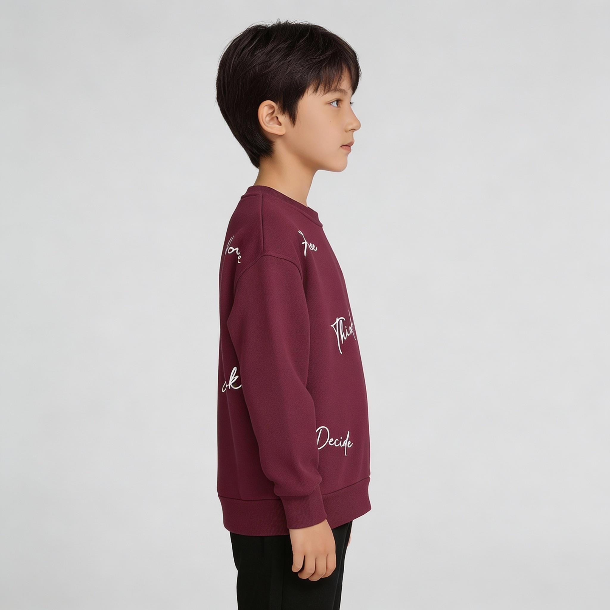 Bisiklet Yaka Nakışlı Oversize Kalıp Çocuk Sweatshirt