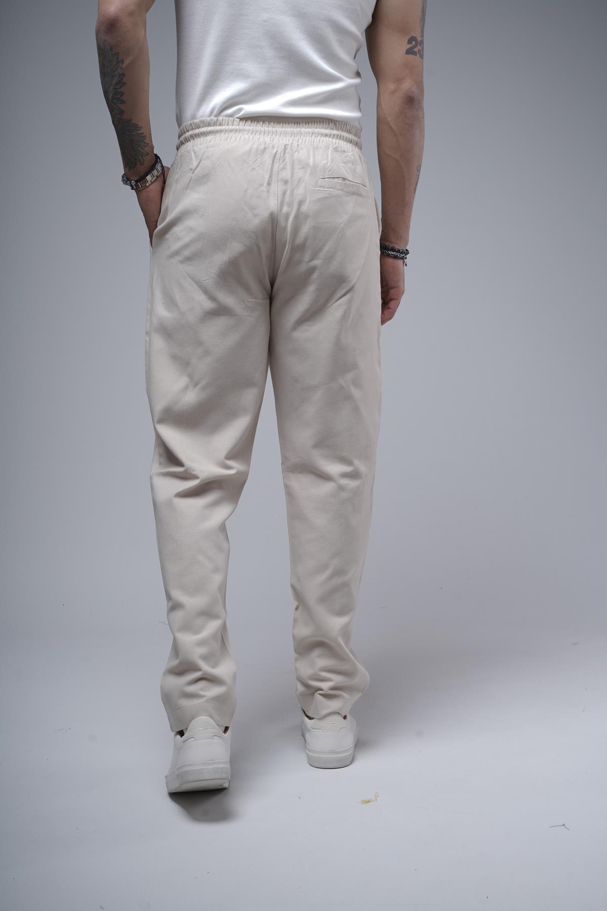 Boyfriend Kalıp Beli Lastikli Cepli Erkek Gabardin Pantolon