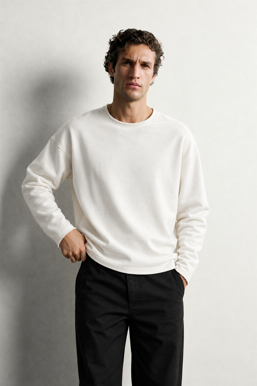 Erkek Basic Pis Yaka Oversize Sweatshirt