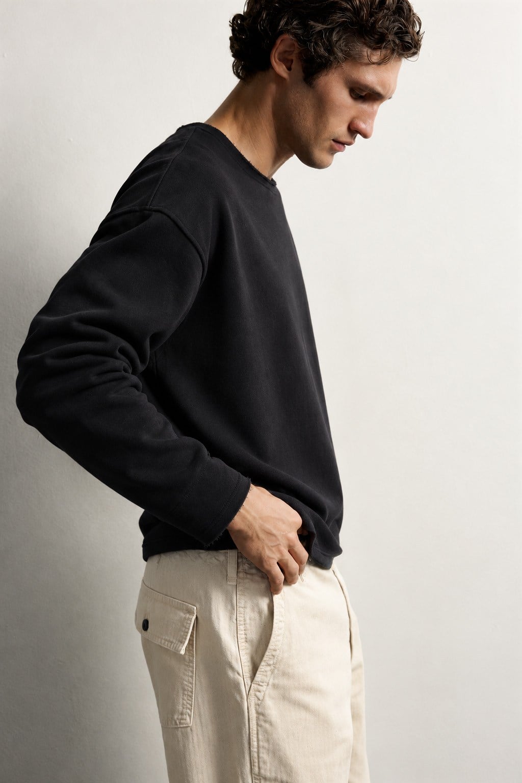 Erkek Basic Pis Yaka Oversize Sweatshirt