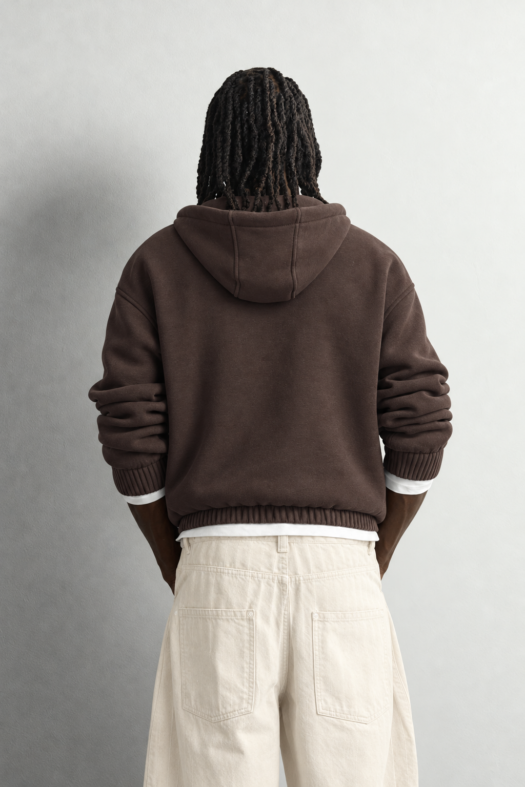 Erkek Deri Cep Detaylı Fermuarlı Şardonlu Kapüşonlu Oversize Sweatshirt