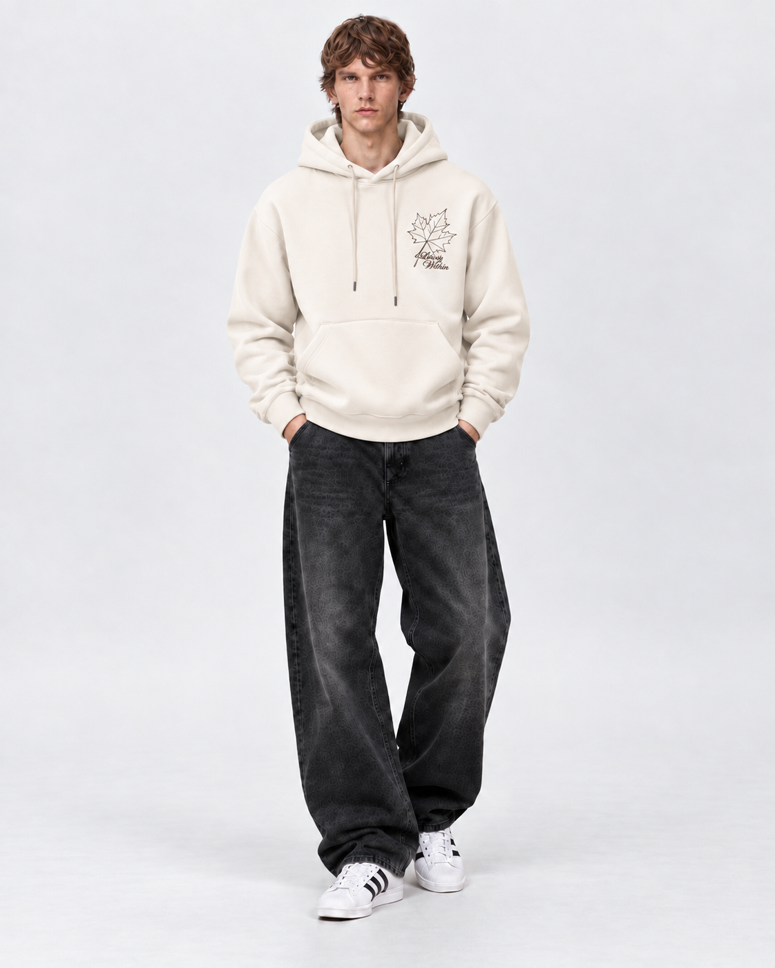 Erkek Oversize İçi Şardonlu Kapüşonlu Patch Baskılı Sweatshirt