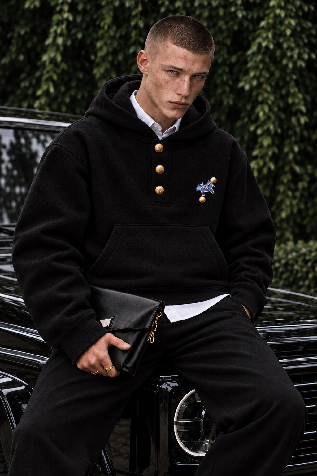 Erkek Premium Oversize Kapüşonlu İçi Şardonlu Düğmeli Sweatshirt