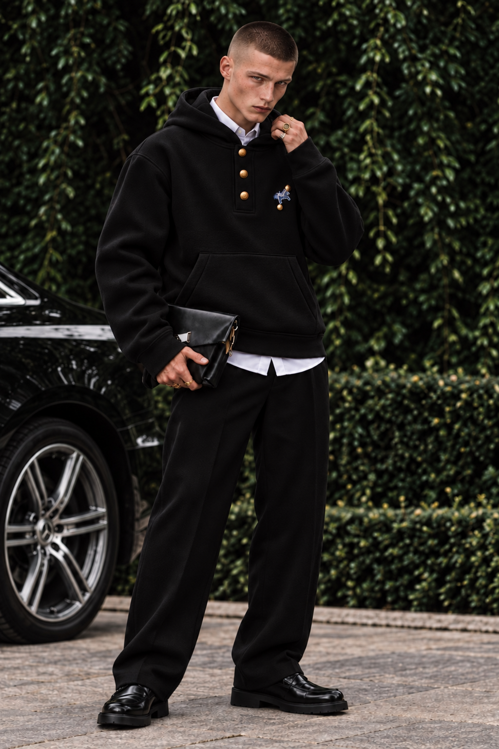 Erkek Premium Oversize Kapüşonlu İçi Şardonlu Düğmeli Sweatshirt