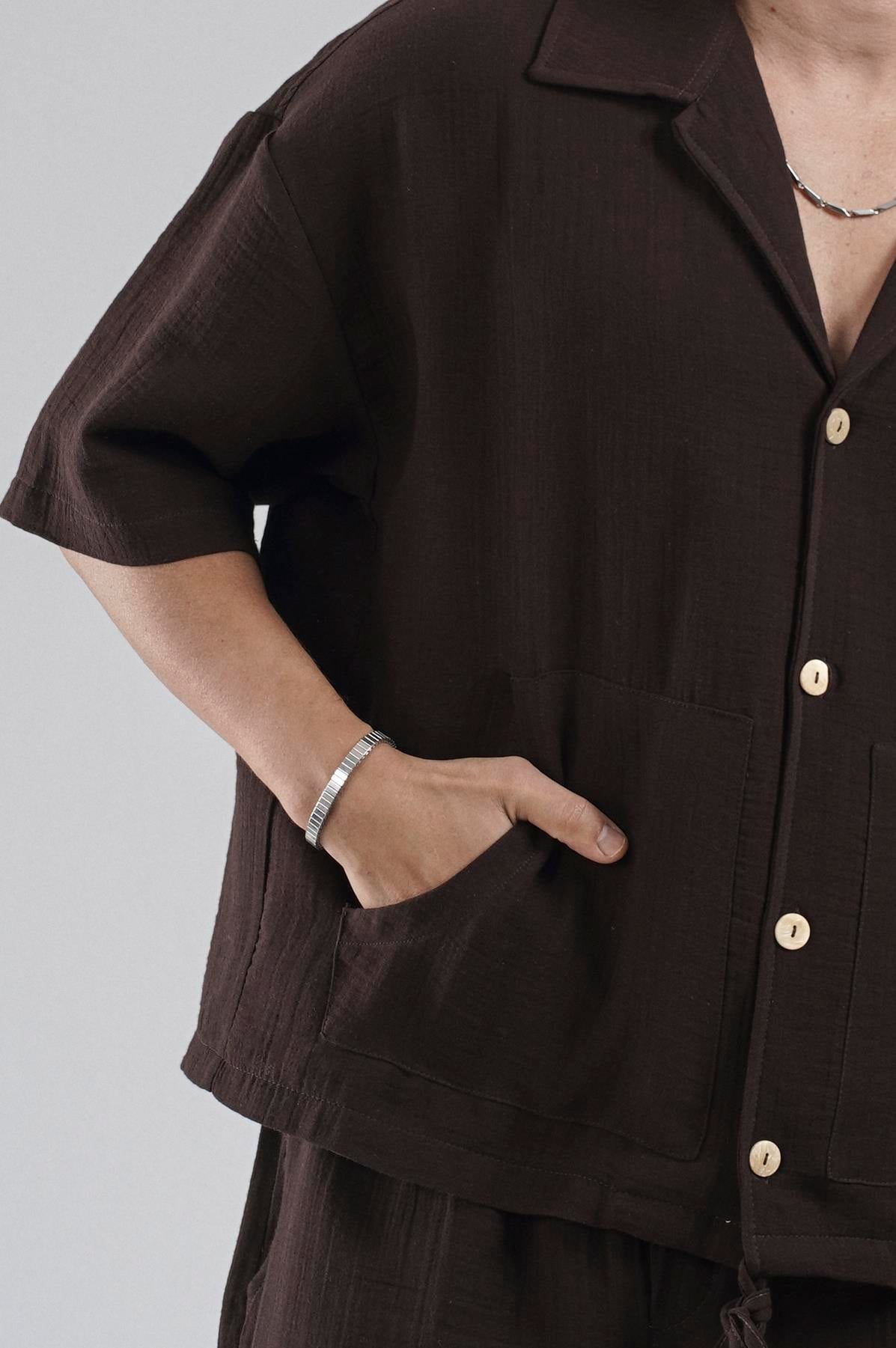 Kanguru Cepli Oversize Kalıp Erkek Gömlek Şort Alt Üst Takım