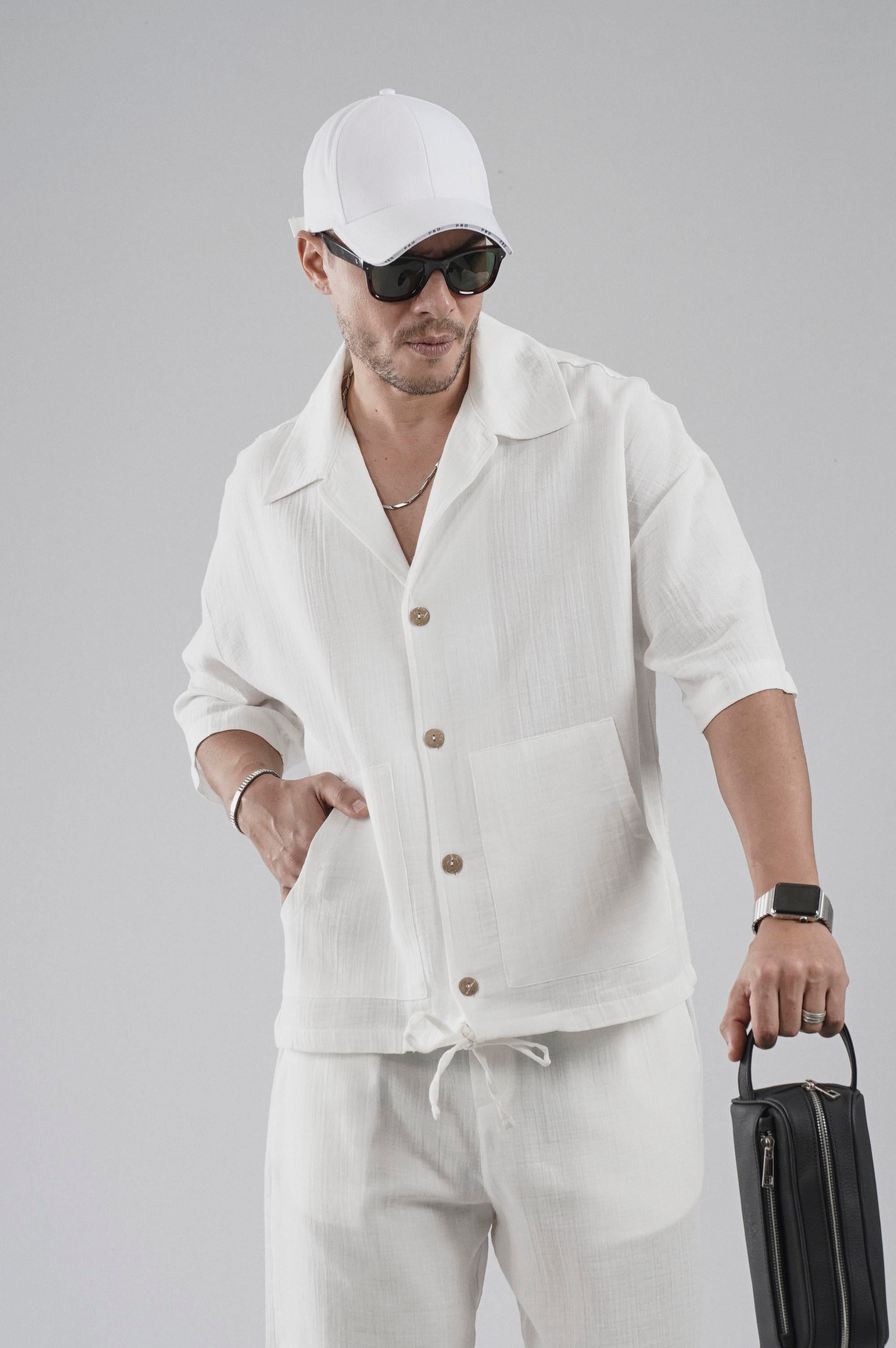 Kanguru Cepli Oversize Kalıp Erkek Gömlek Şort Alt Üst Takım