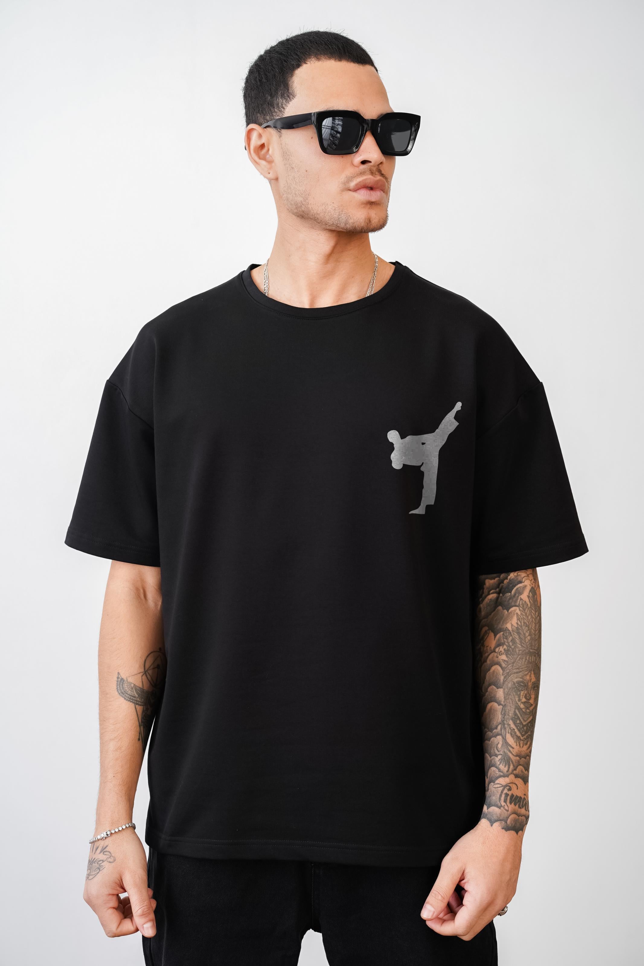 Karete Baskılı Oversize Kalıp Unisex Tişört