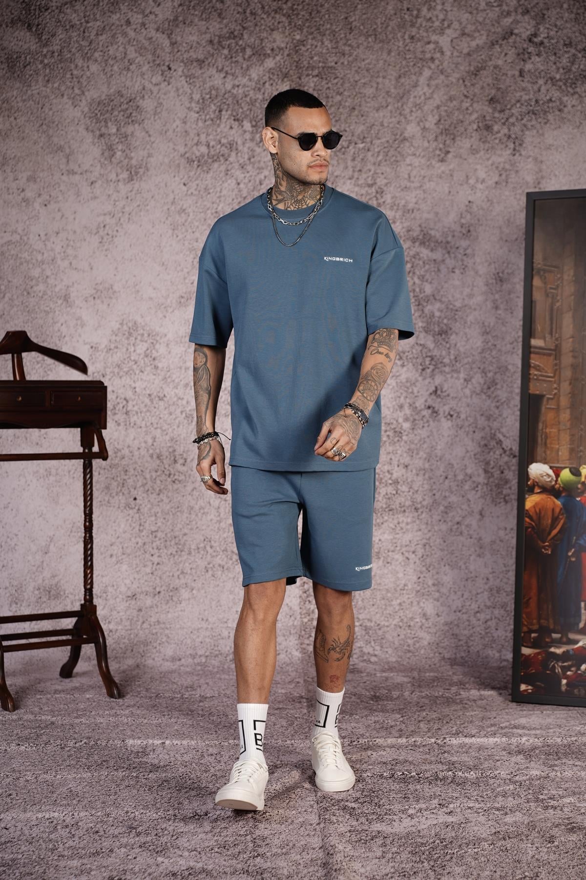 King Brich Baskılı Oversize Kalıp Unisex Şort Takım