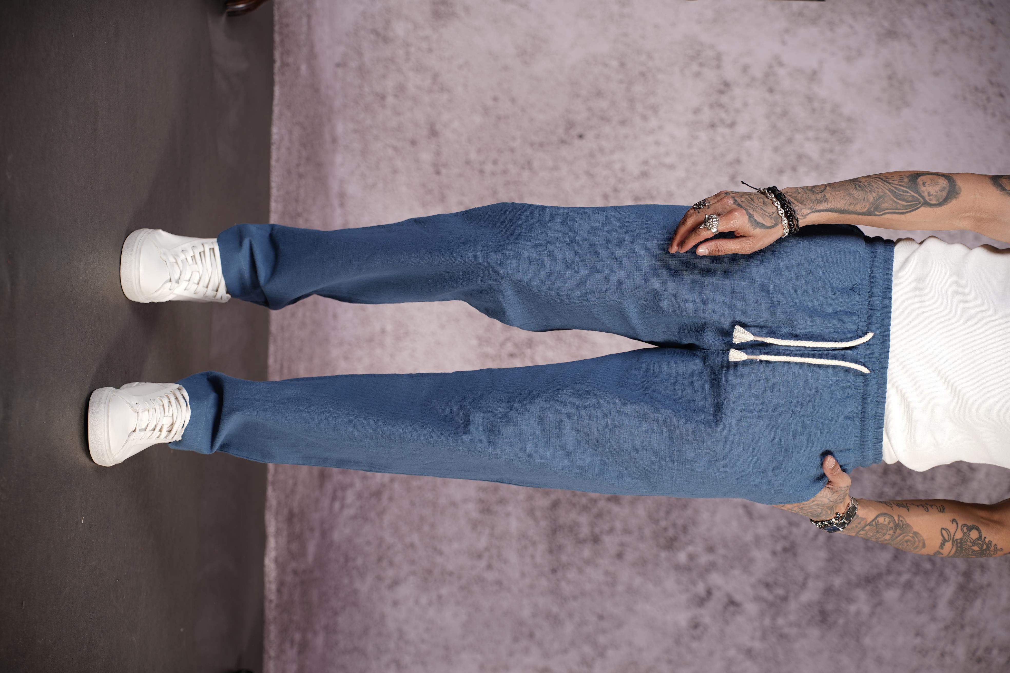 Kingbrich Beli Lastikli Kordonlu Regular Kalıp Düz Keten Erkek Pantolon