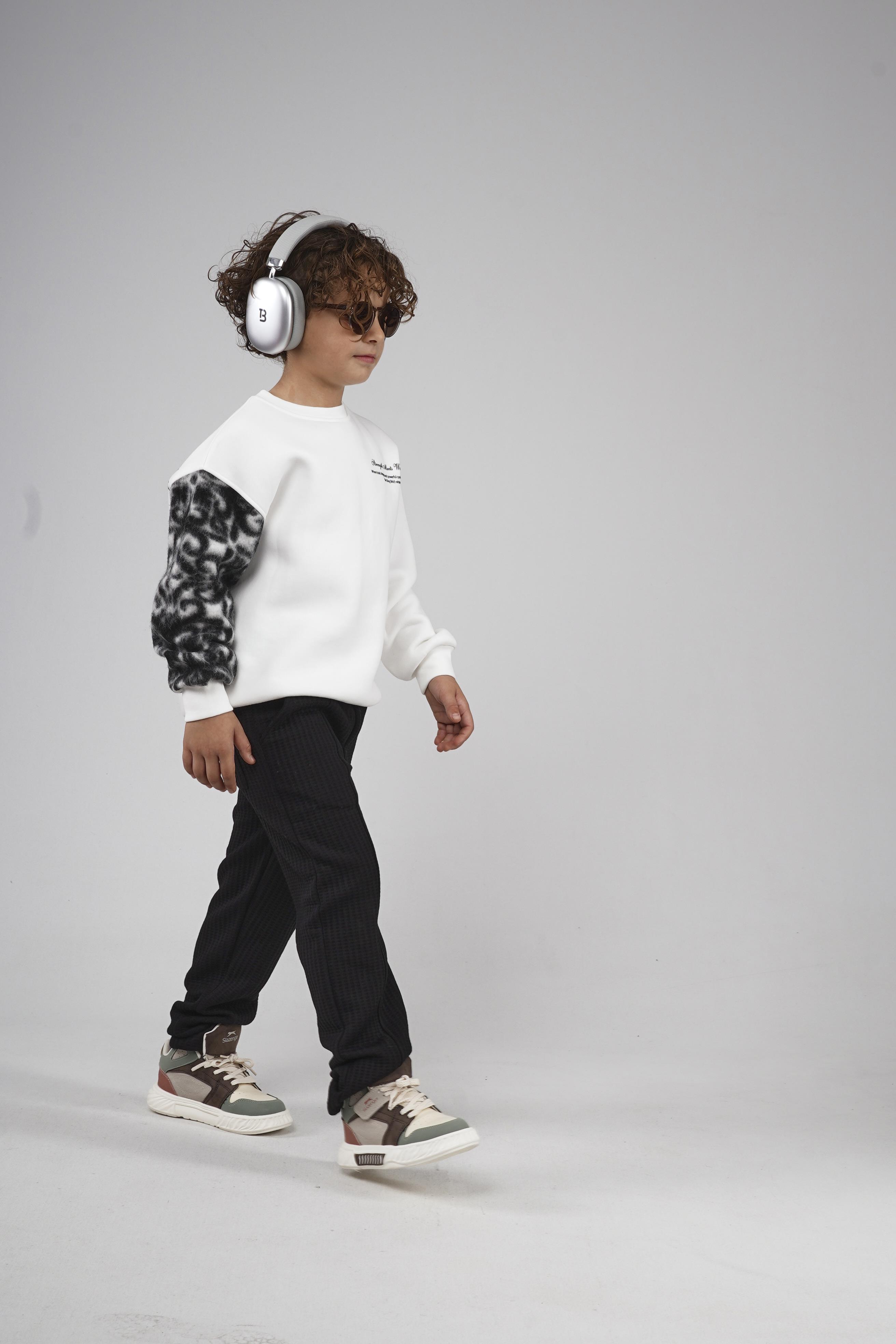 Kingbrich Kids Bisiklet Yaka Kolu Garnili Baskılı Çocuk Sweatshirt