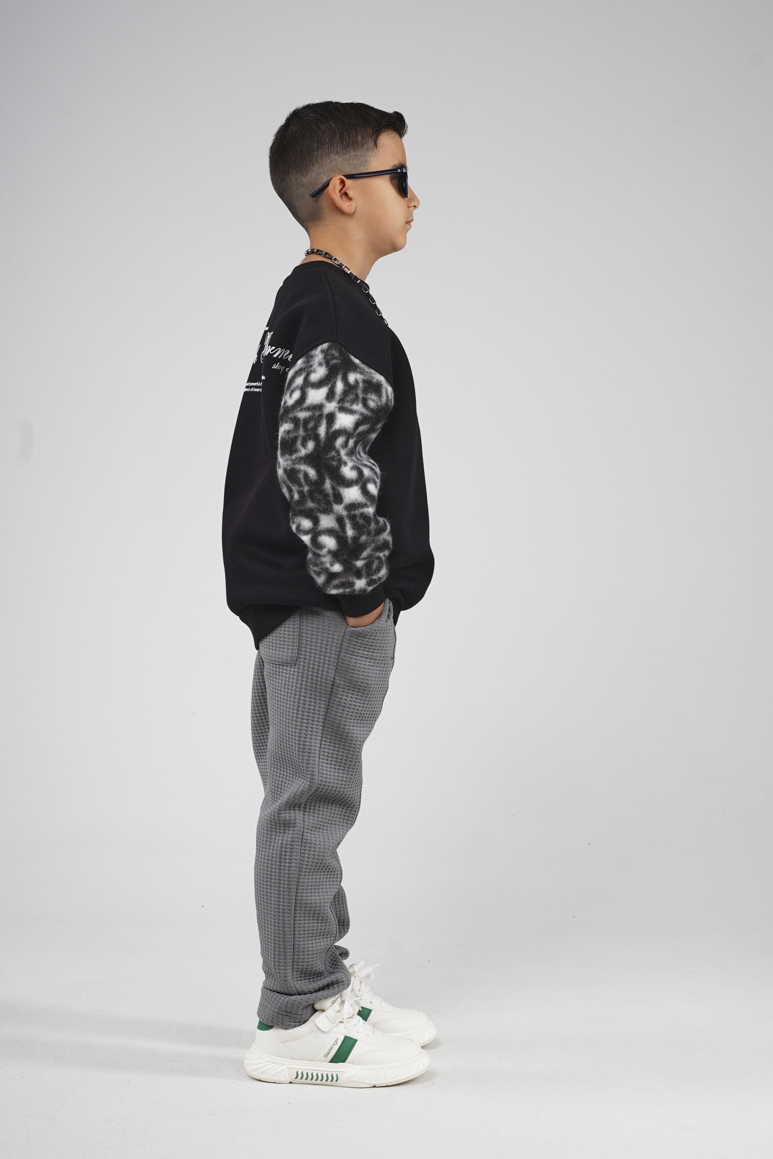 Kingbrich Kids Bisiklet Yaka Kolu Garnili Baskılı Çocuk Sweatshirt