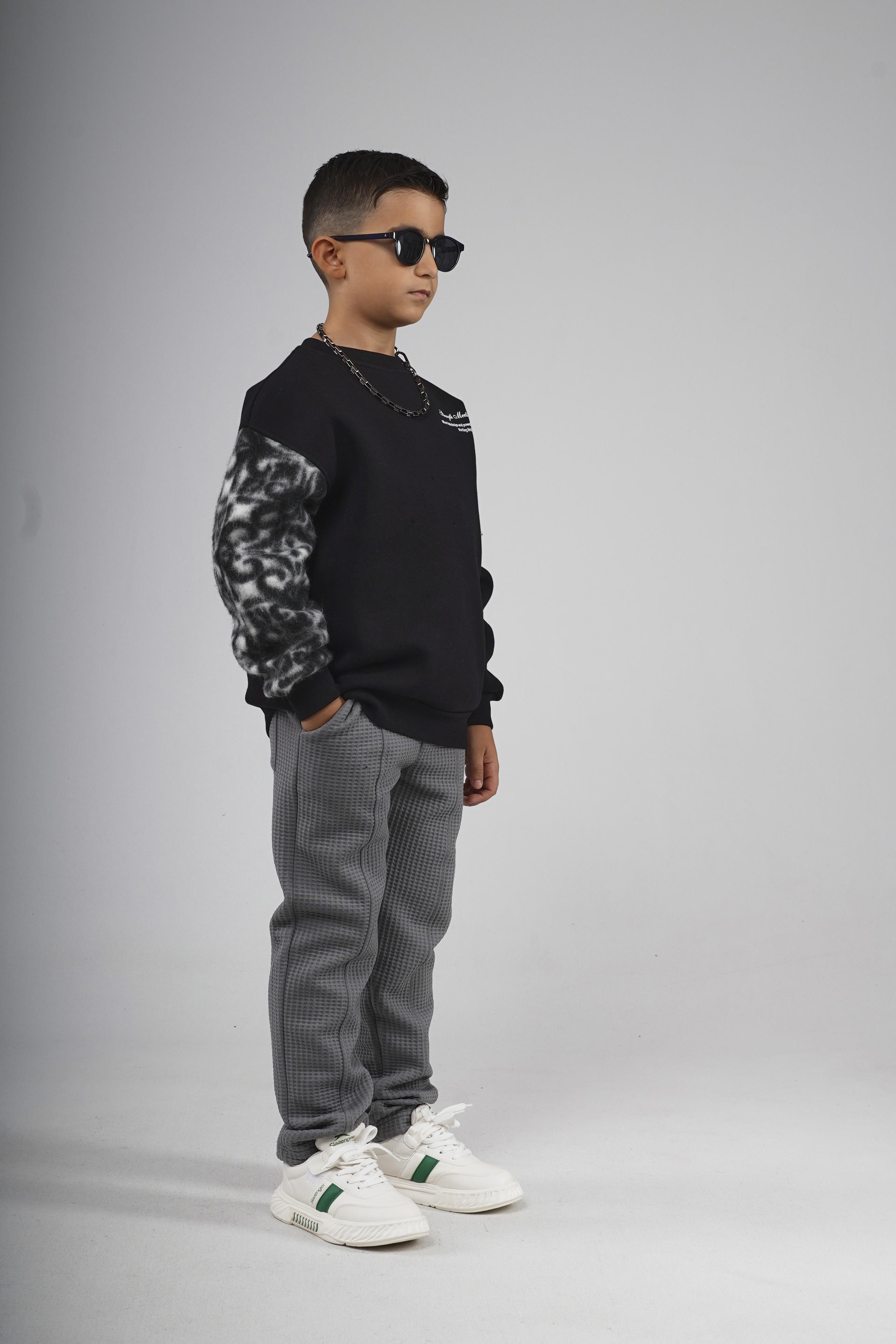 Kingbrich Kids Bisiklet Yaka Kolu Garnili Baskılı Çocuk Sweatshirt