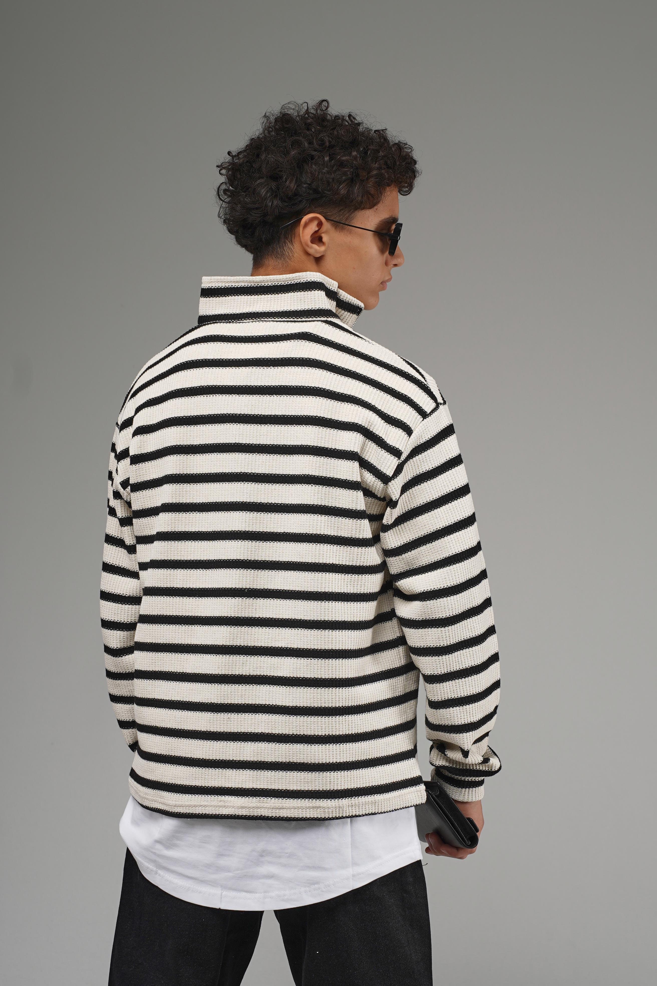 Kingbrich Kids Oversize Kalıp Çizgili Yakası Fermuarlı Sweatshirt