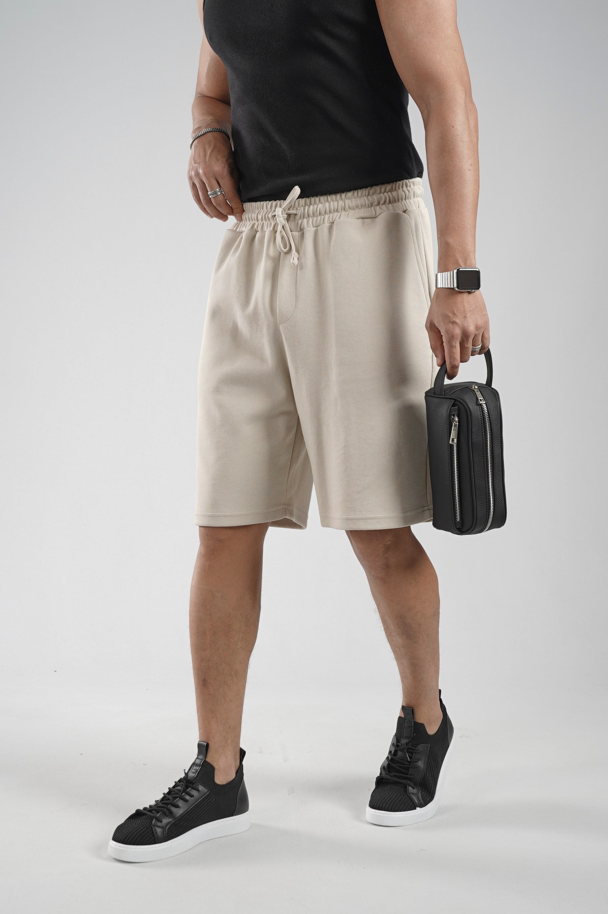 Lastikli Bel Cepli Pike Kumaş Şort