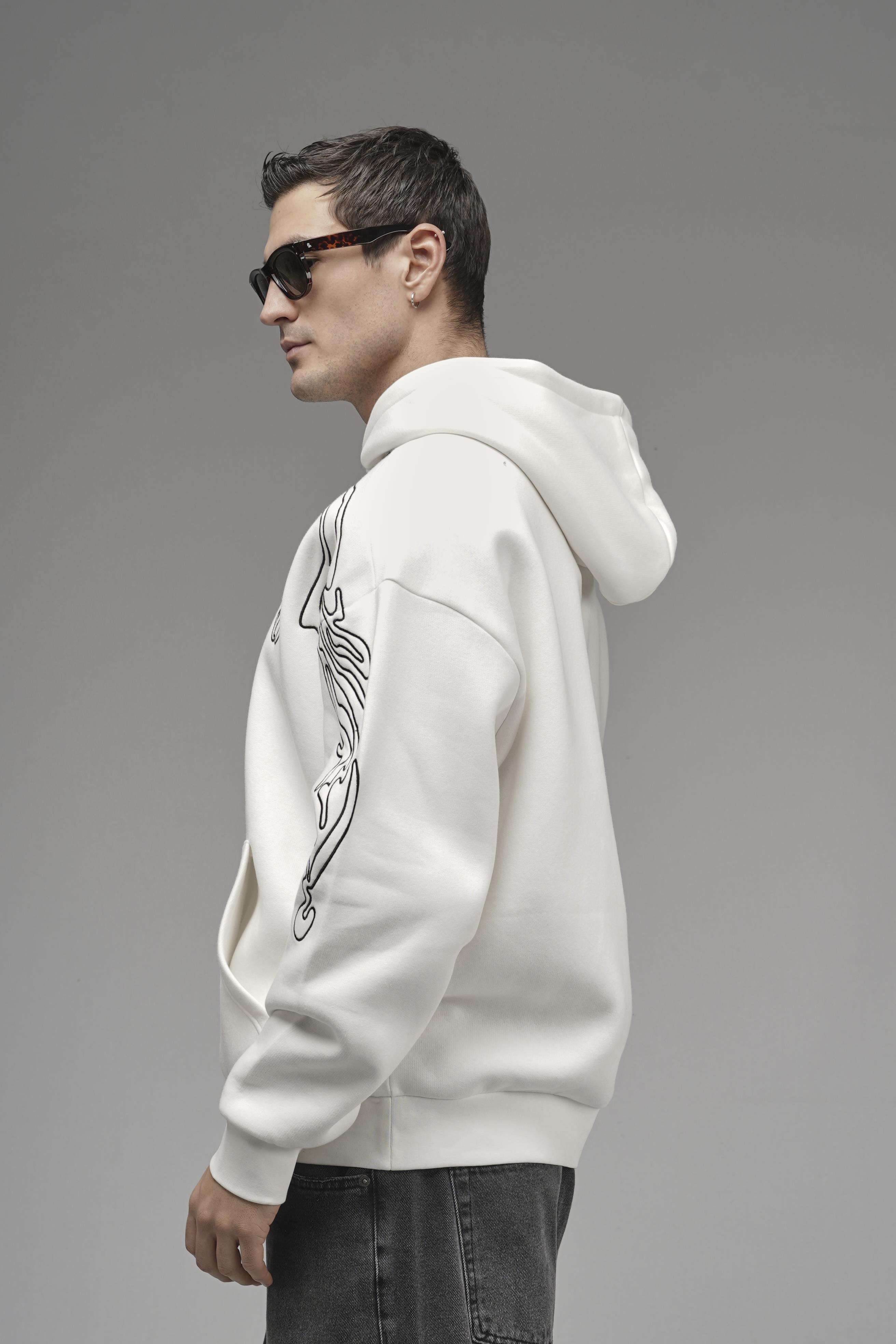 Nakış Detaylı Oversize Kalıp Kapüşonlu Sweatshirt
