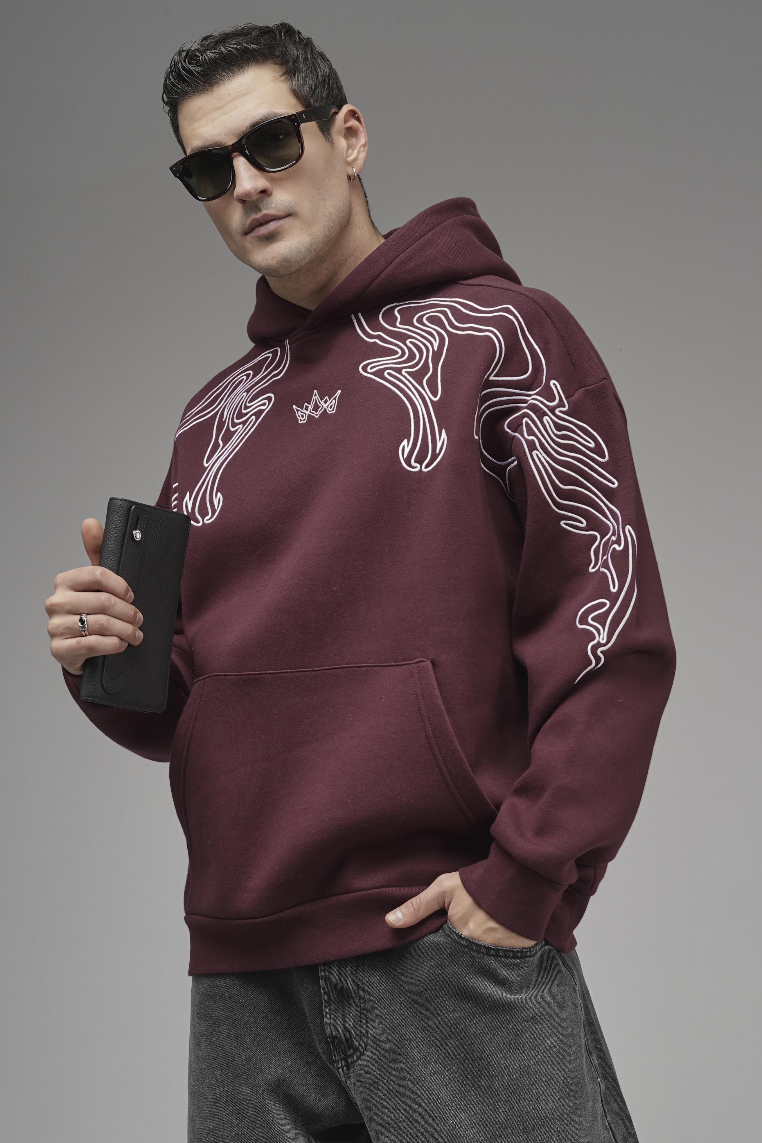 Nakış Detaylı Oversize Kalıp Kapüşonlu Sweatshirt