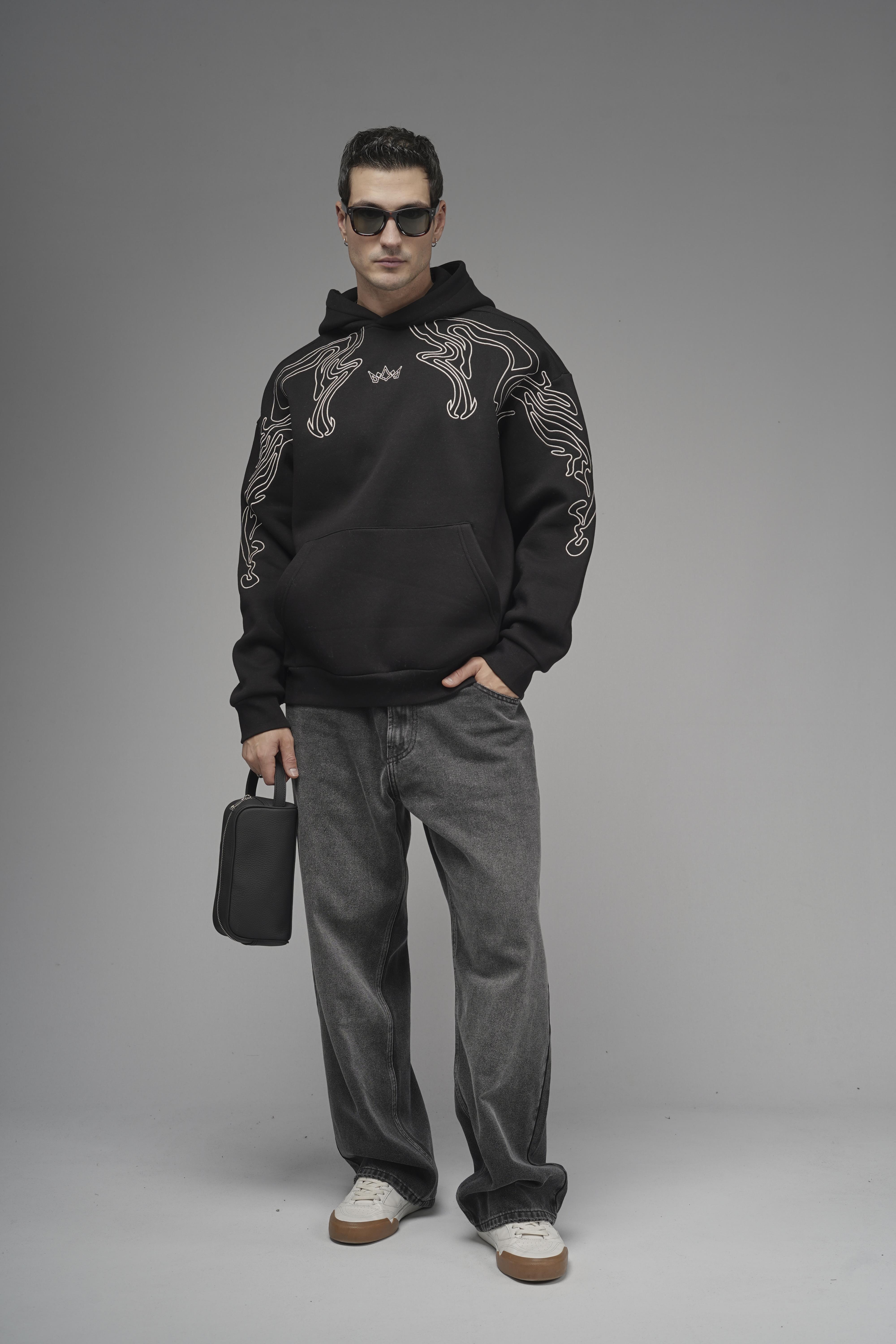 Nakış Detaylı Oversize Kalıp Kapüşonlu Sweatshirt