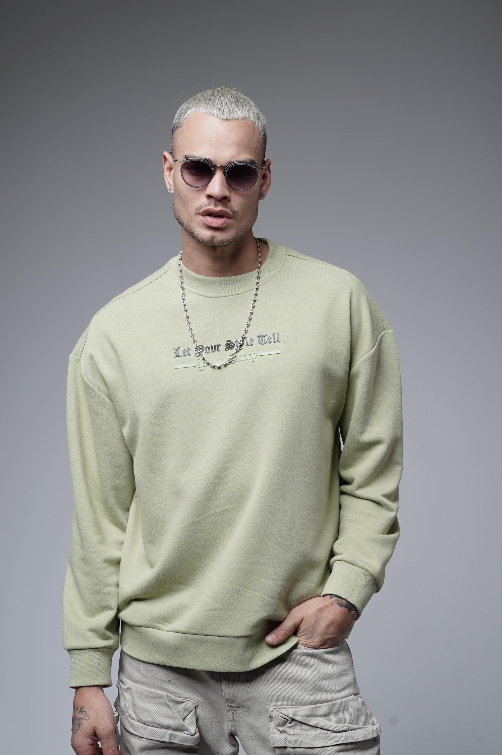 Oversize Kalıp Baskılı Yaka Kol Ribanalı Sweat