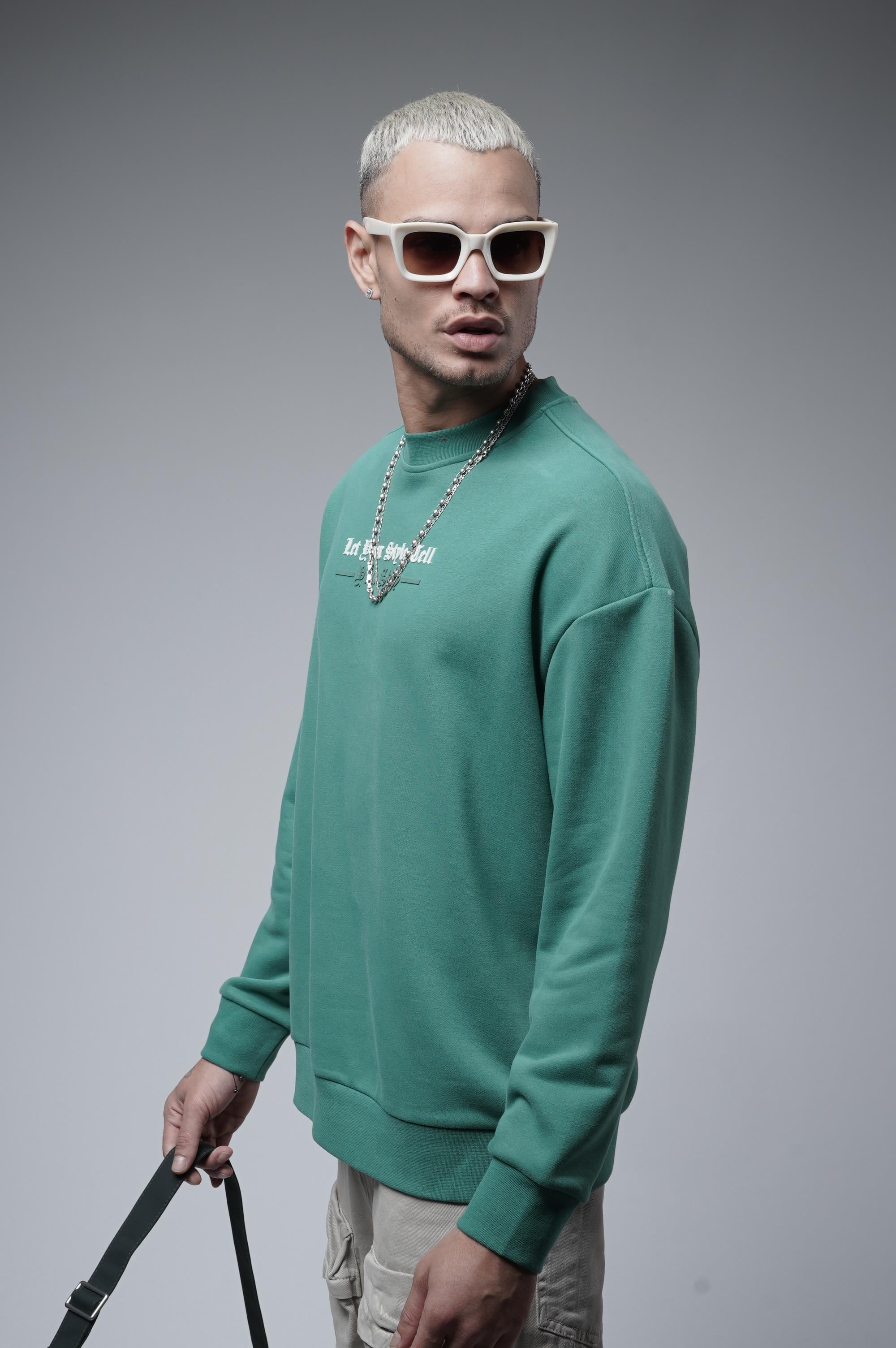 Oversize Kalıp Baskılı Yaka Kol Ribanalı Sweat