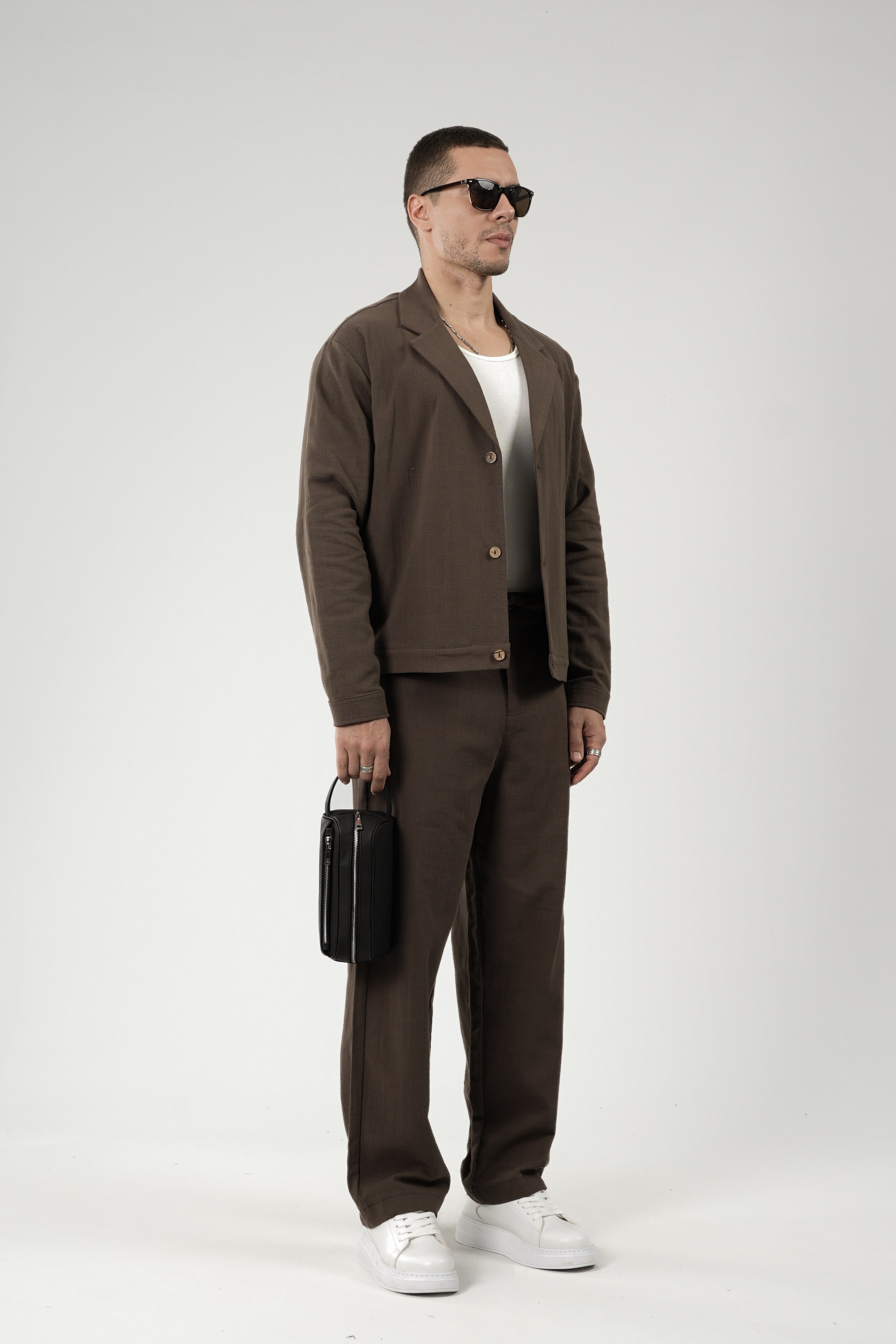 Oversize Kalıp Blazer Keten Alt Üst Takım