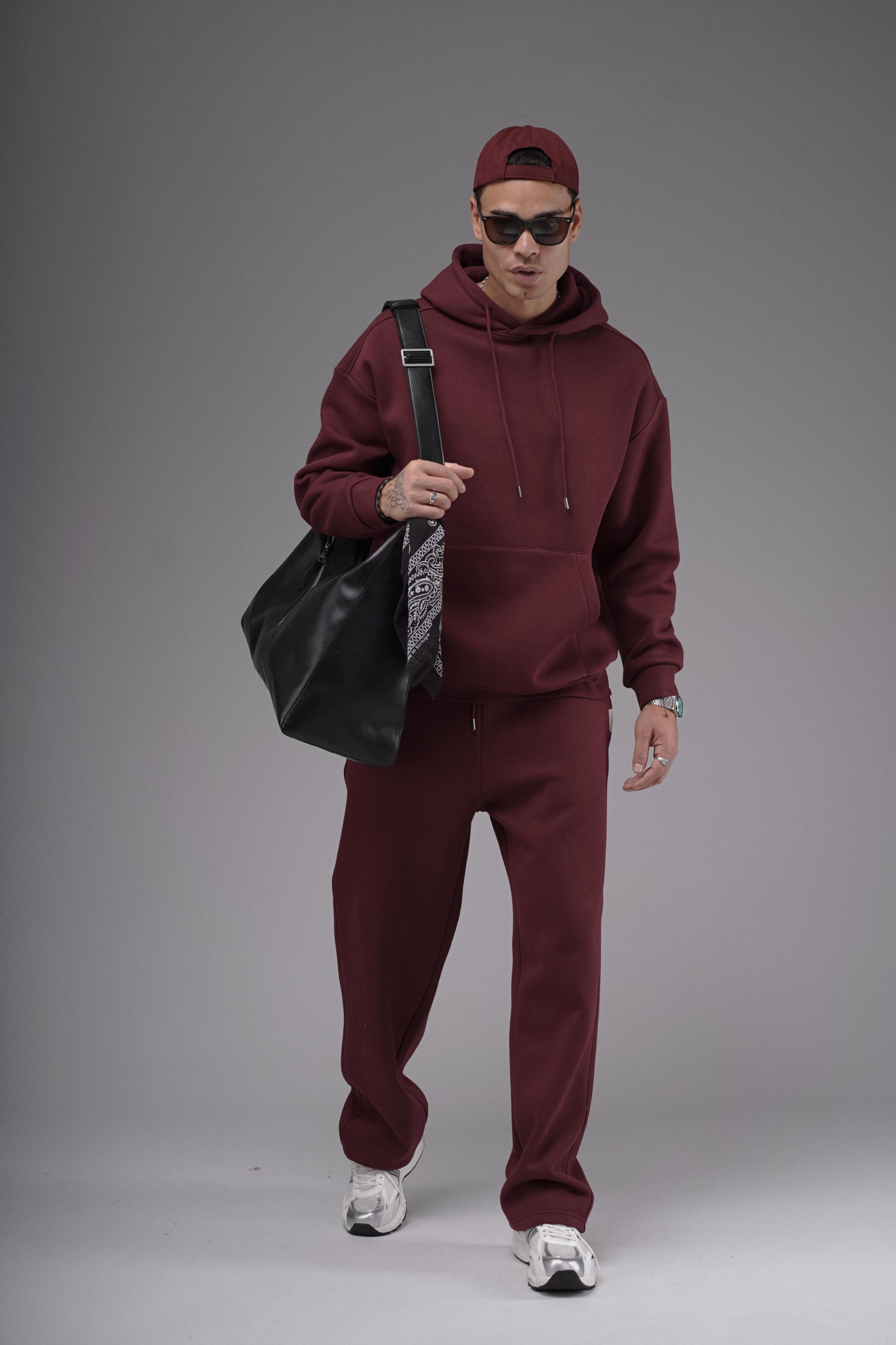 Oversize Kalıp Kanguru Cepli Kapuşonlu Düz Alt Üst Takım