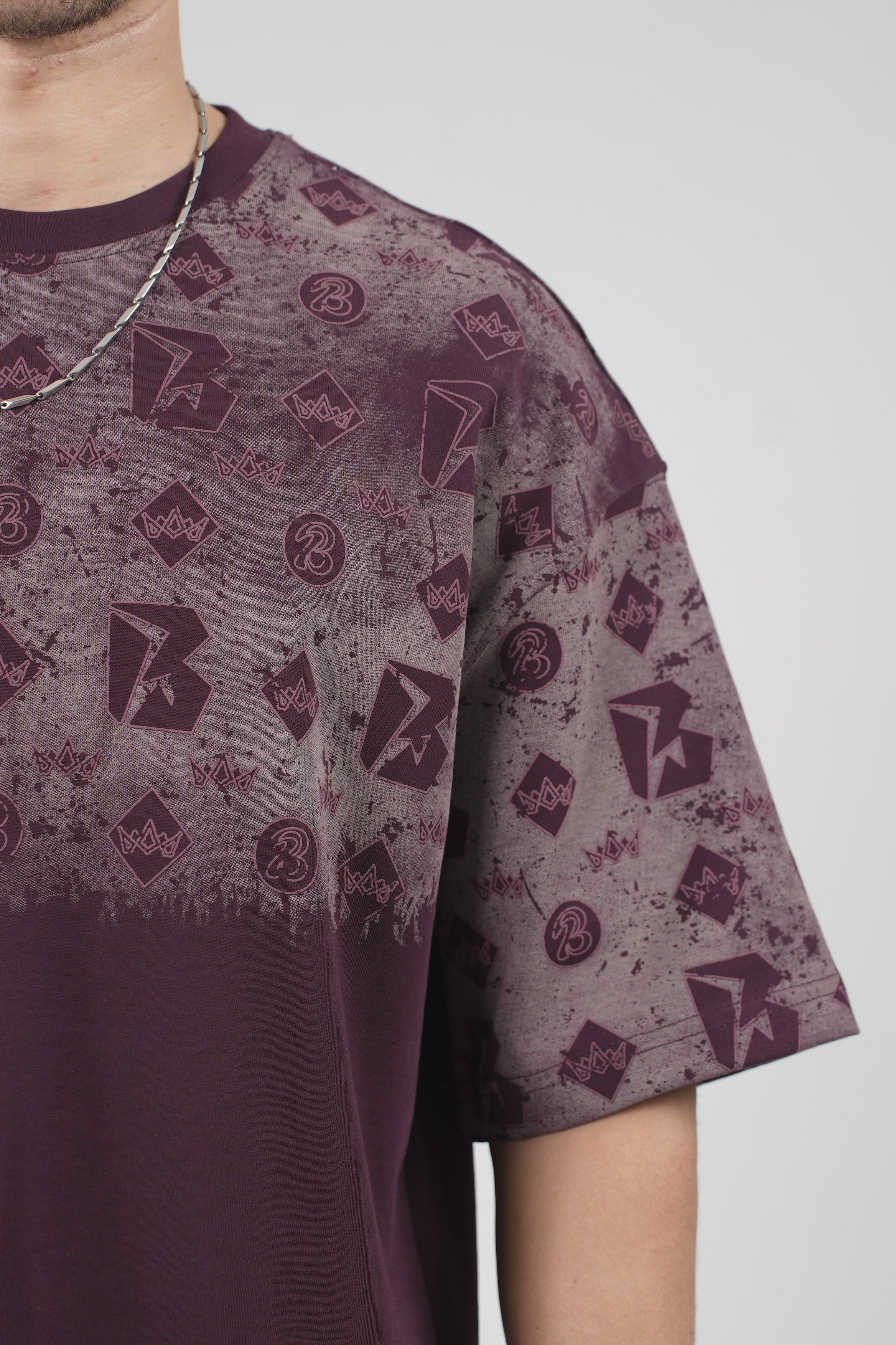 Oversize Kalıp Logo Baskılı Bisiklet Yaka Basic Tişört