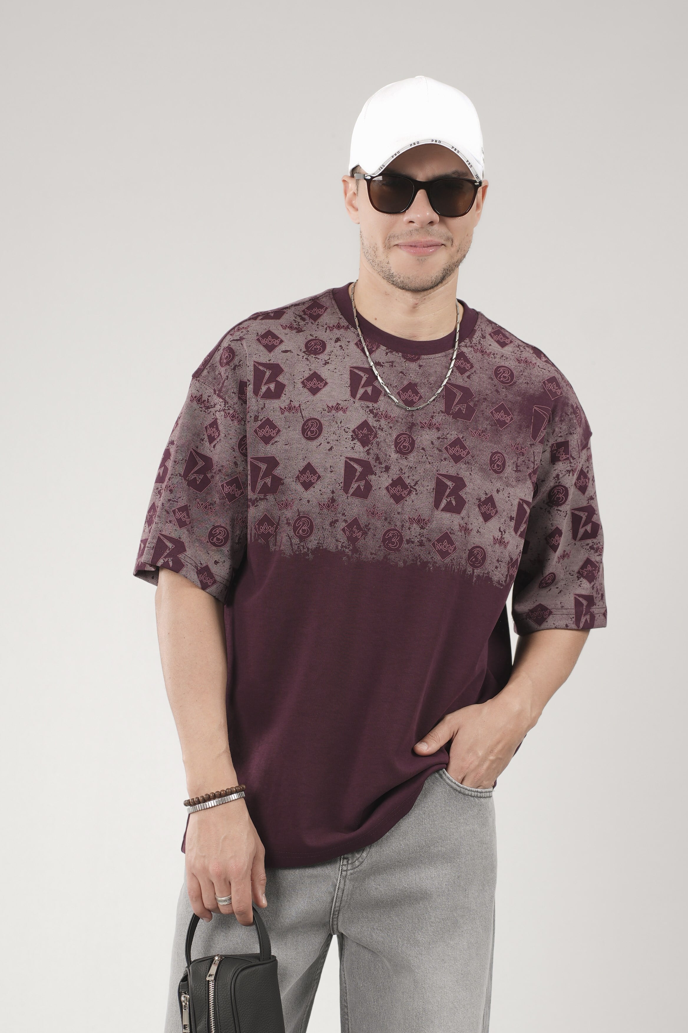 Oversize Kalıp Logo Baskılı Bisiklet Yaka Basic Tişört