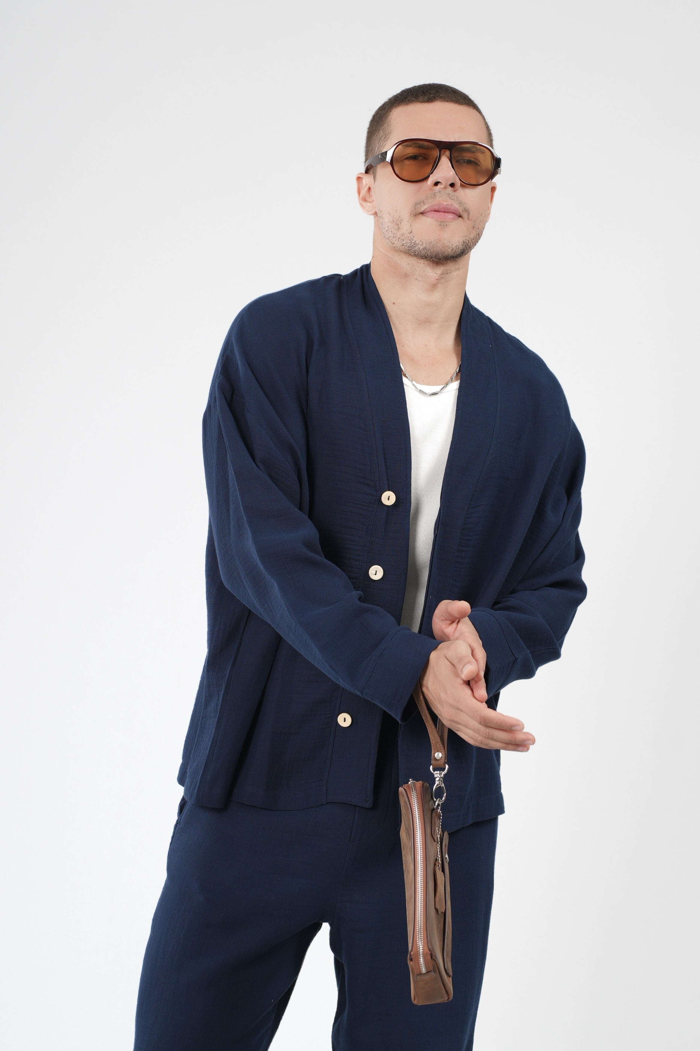 Oversize Kalıp Müslin Erkek Kimono Takım
