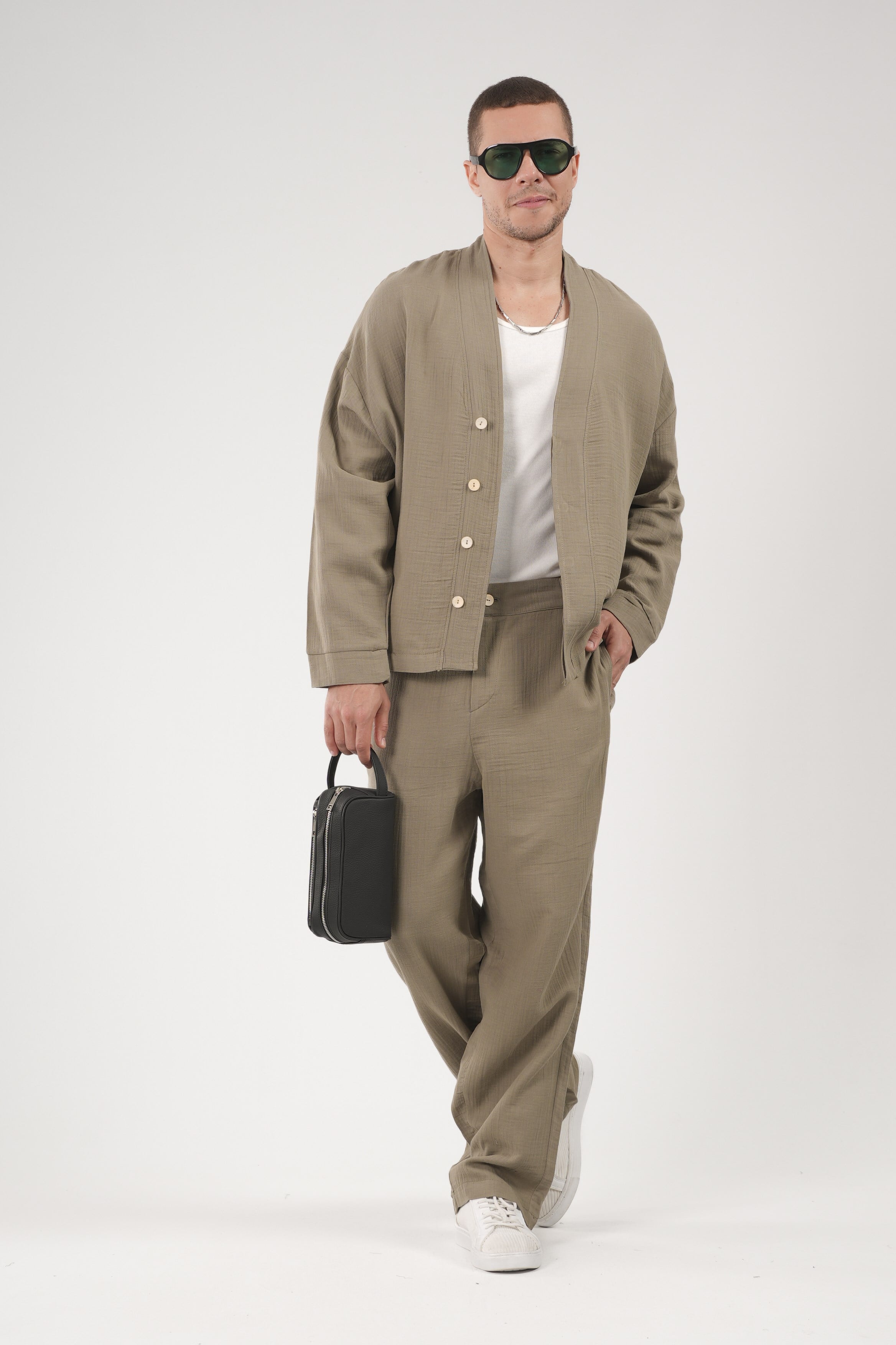 Oversize Kalıp Müslin Erkek Kimono Takım