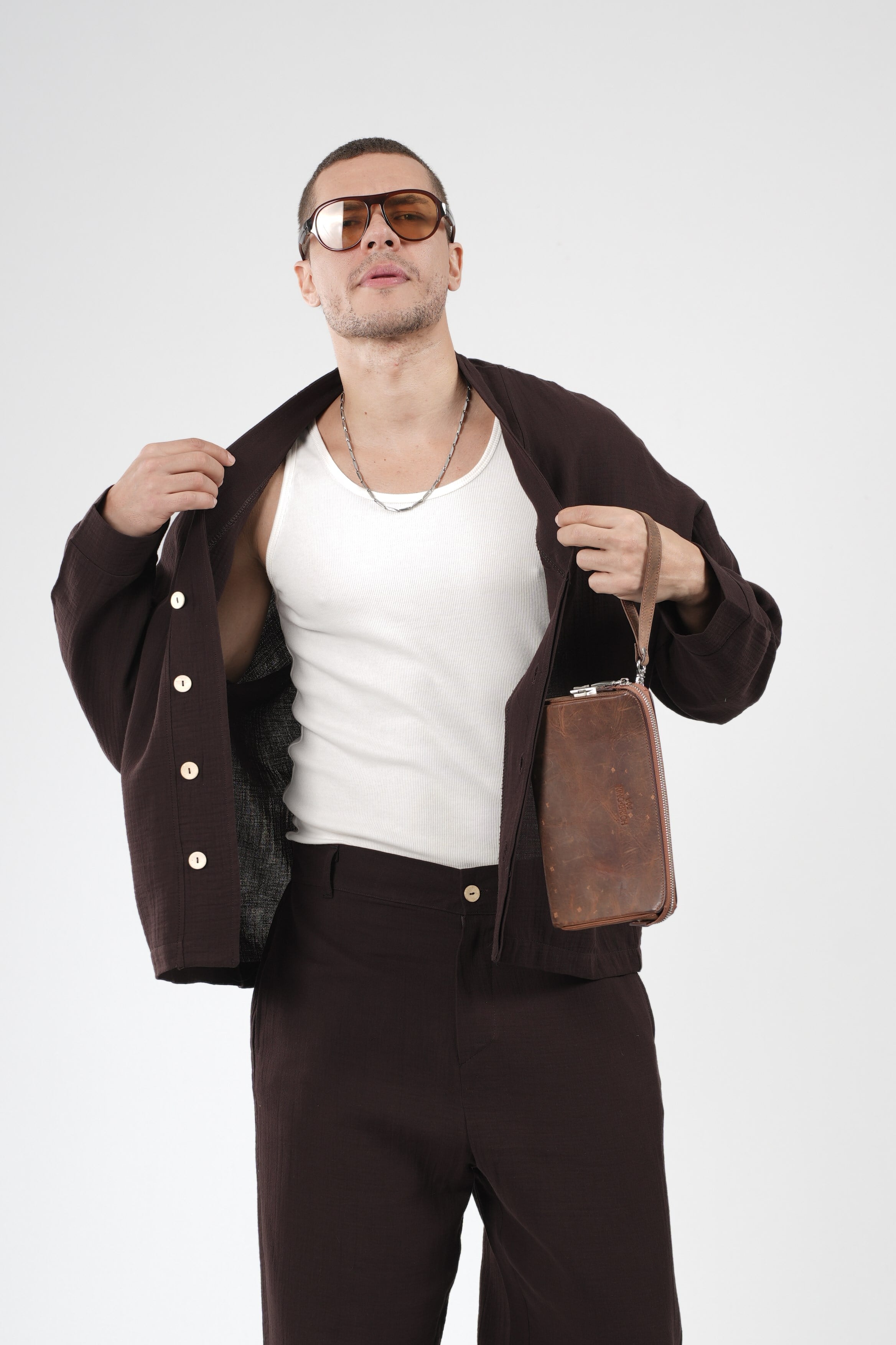 Oversize Kalıp Müslin Erkek Kimono Takım