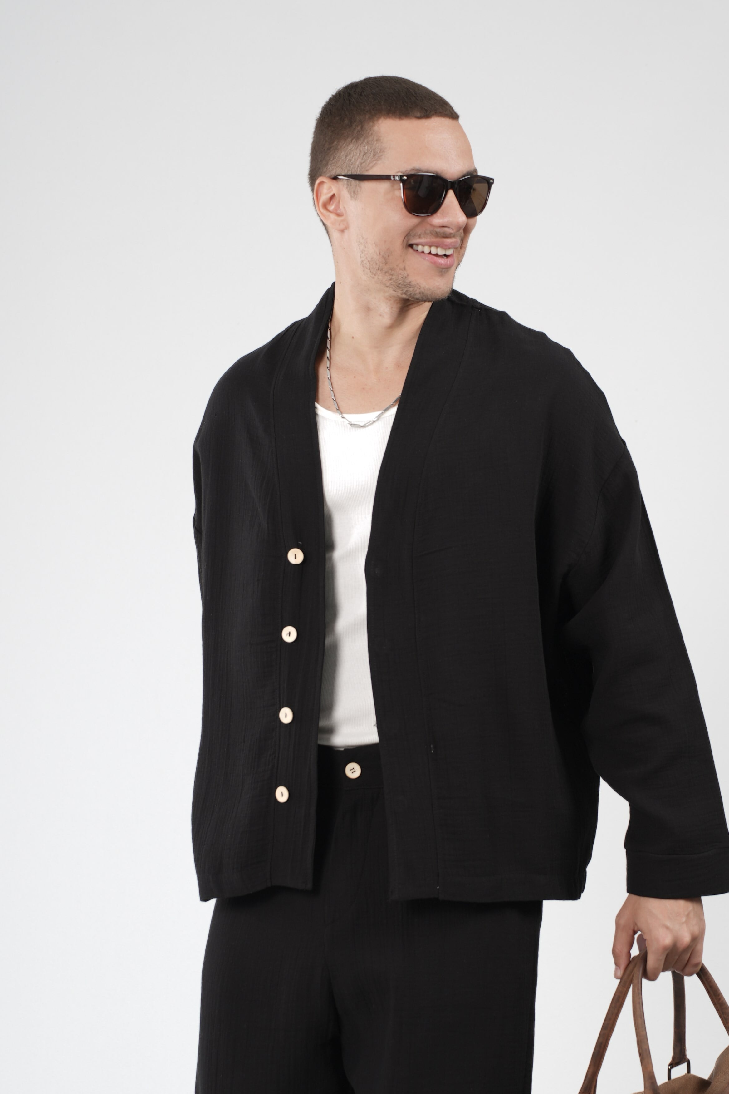 Oversize Kalıp Müslin Erkek Kimono Takım