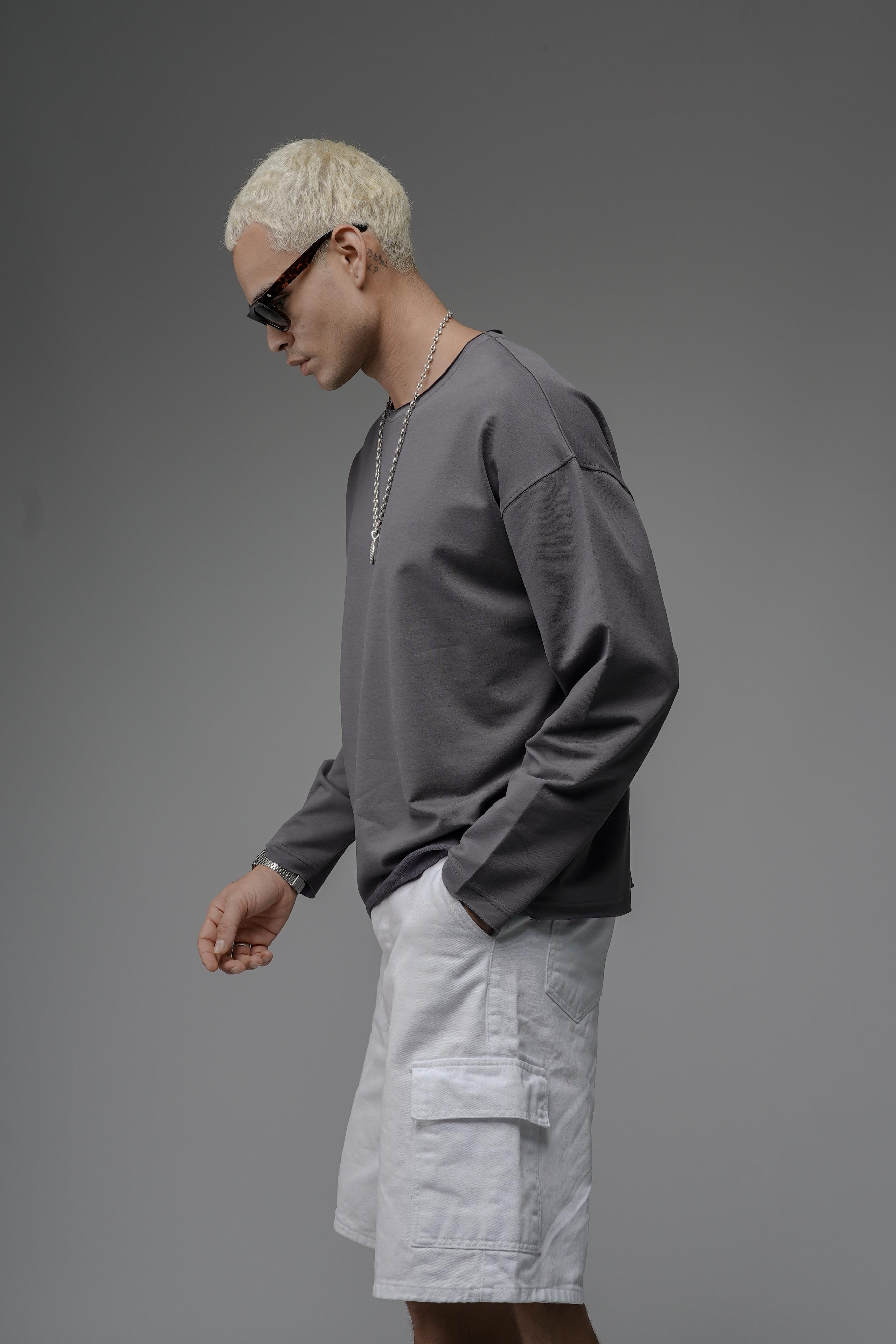 Pis Yaka Oversize Kalıp Düz Sweatshirt