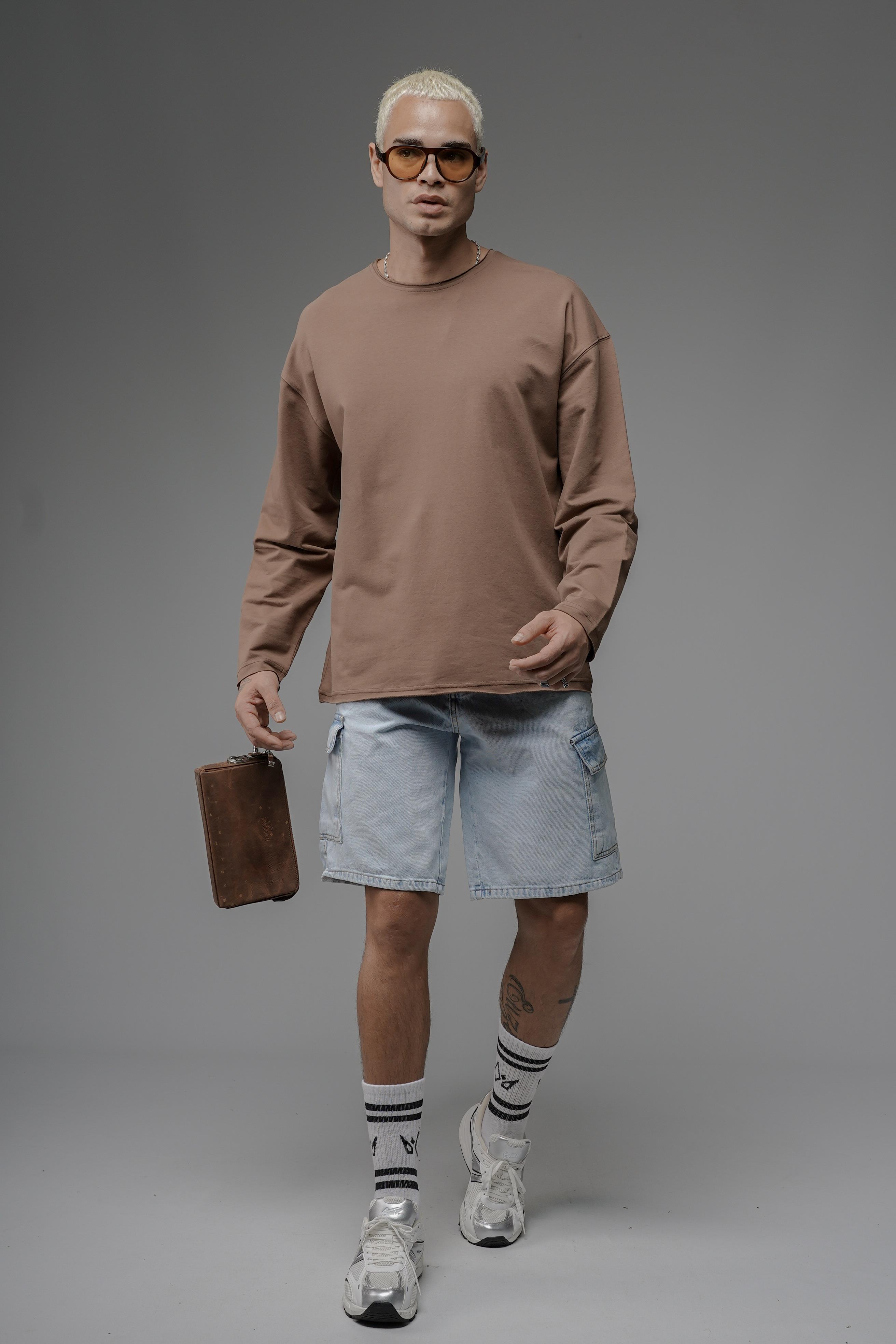 Pis Yaka Oversize Kalıp Düz Sweatshirt