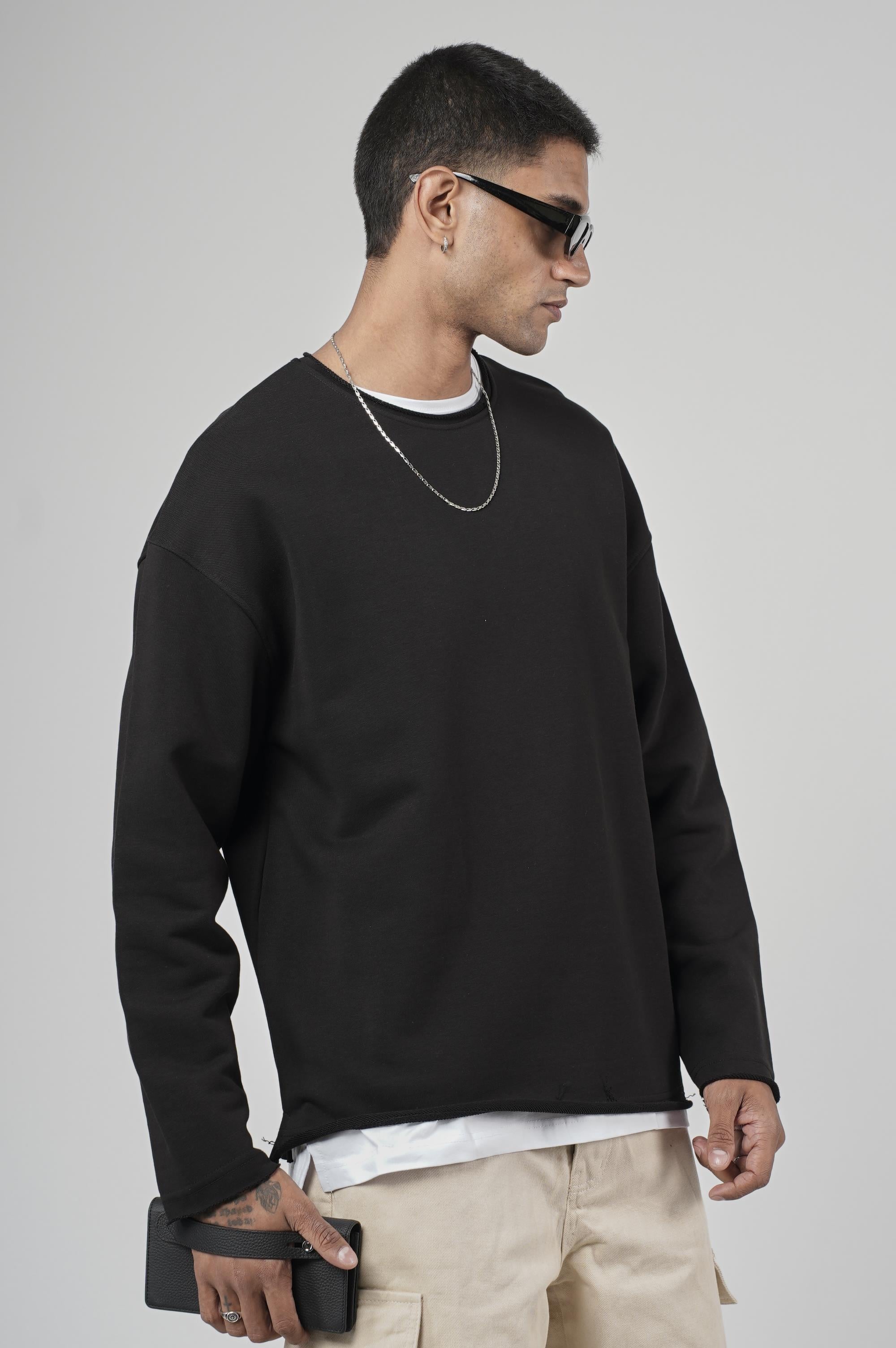 Pis Yaka Oversize Kesim Erkek Düz Sweatshirt