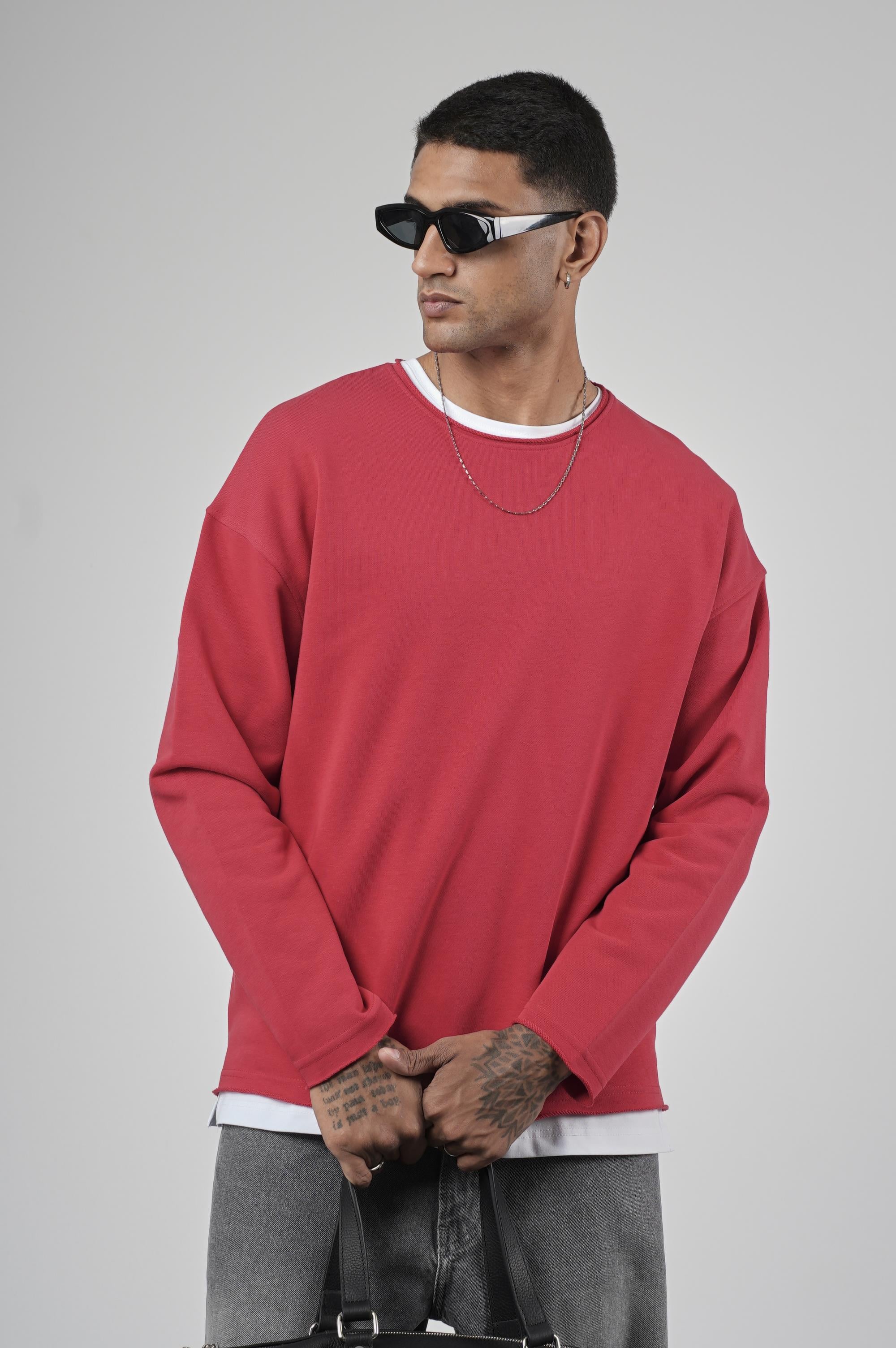 Pis Yaka Oversize Kesim Erkek Düz Sweatshirt