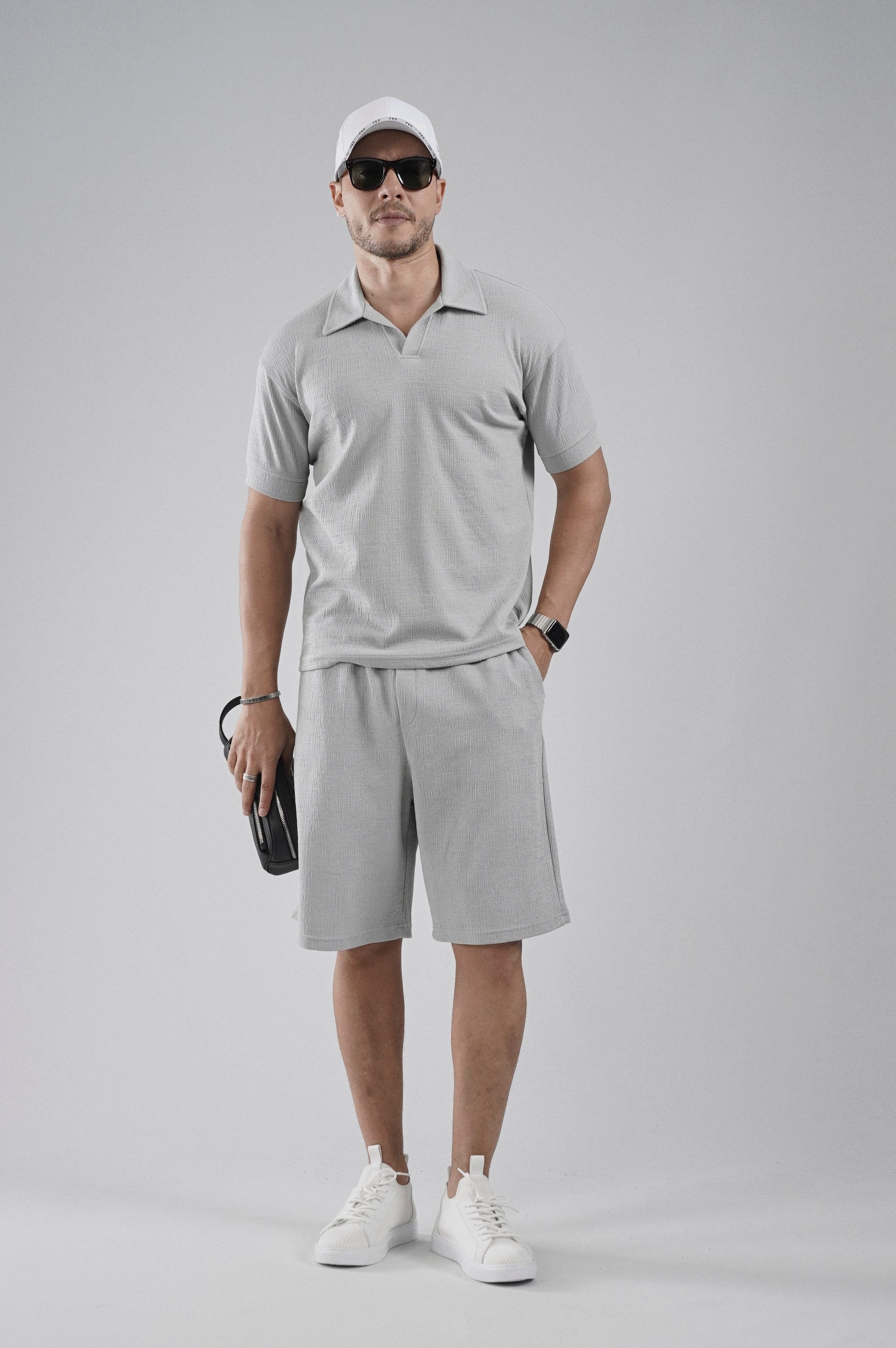 Polo Yaka Regular Kalıp Jakarlı Şort Tişört Alt Üst Takım