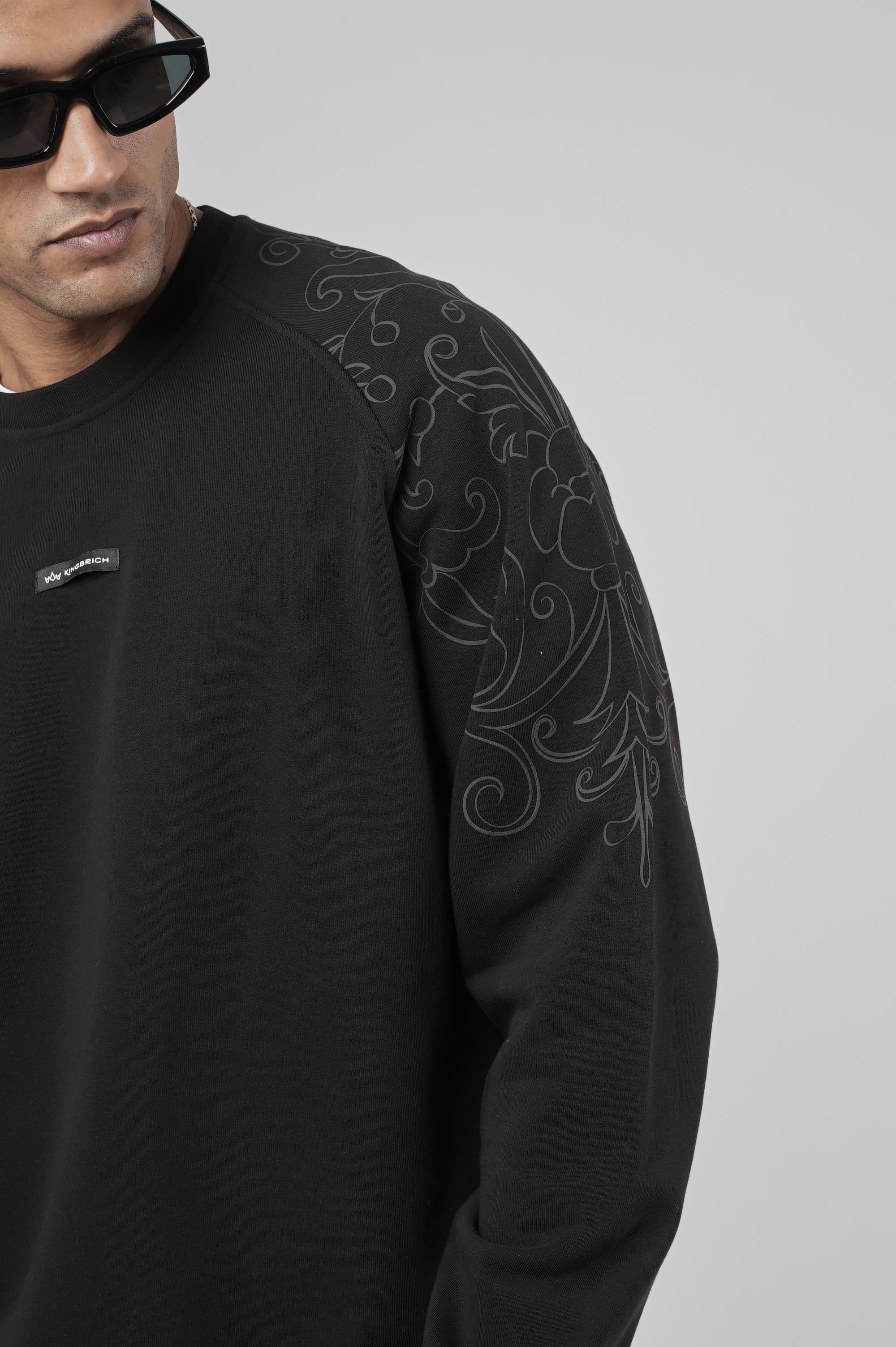 Reglan Kol Omuzları Baskılı Oversize Kesim Erkek Sweatshirt
