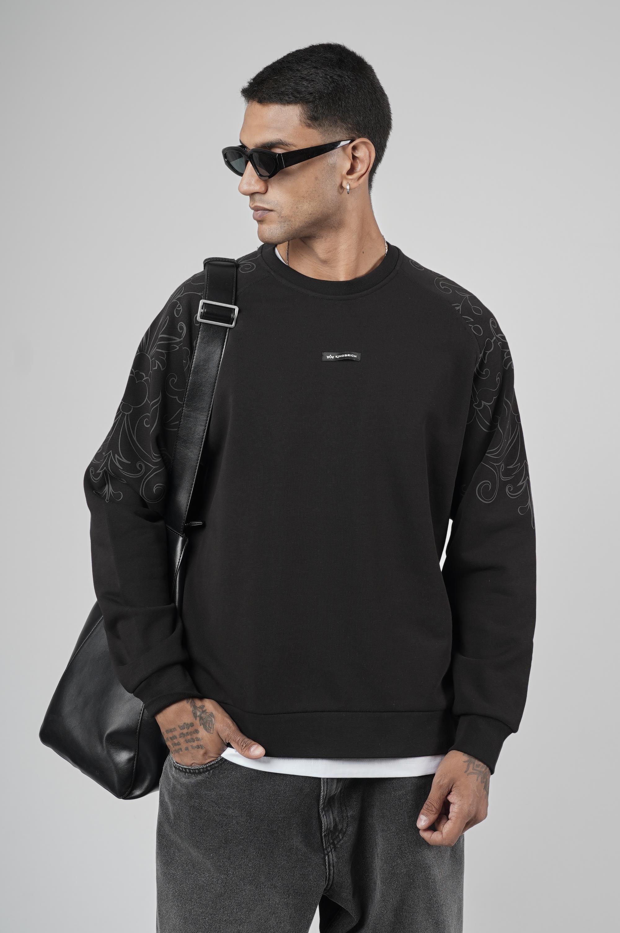 Reglan Kol Omuzları Baskılı Oversize Kesim Erkek Sweatshirt