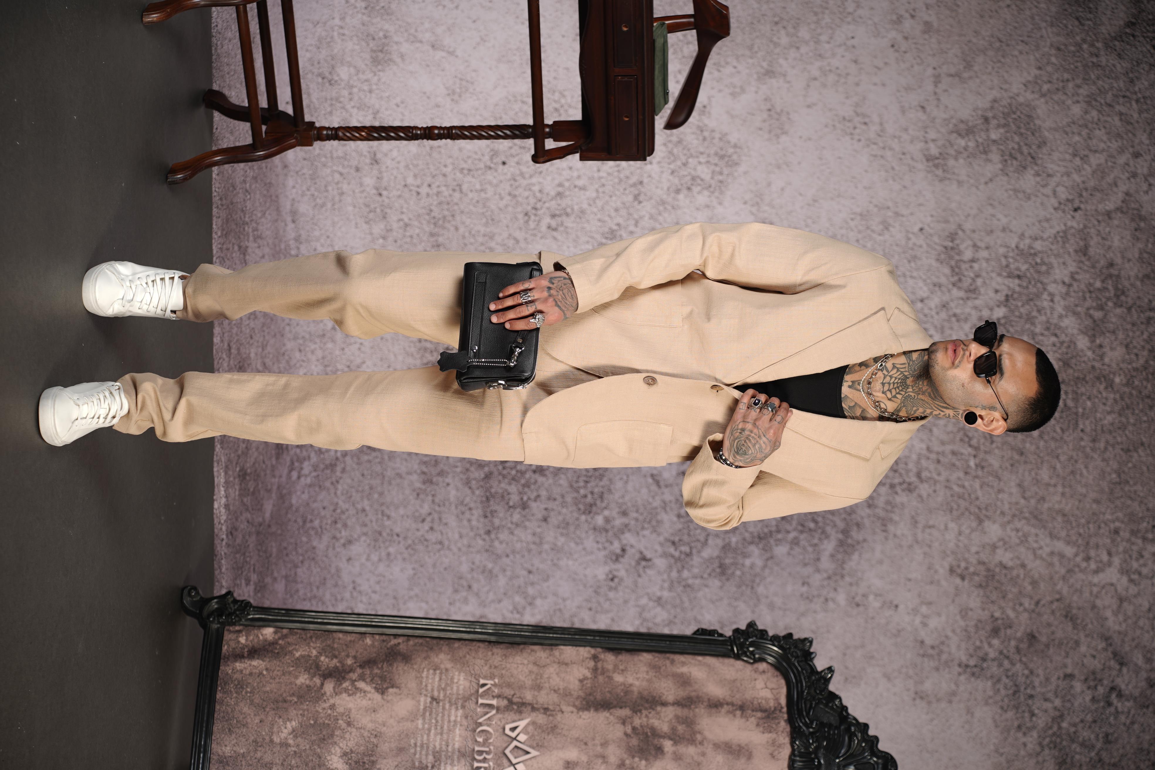 Regular Kalıp Blazer Keten Alt Üst Takım