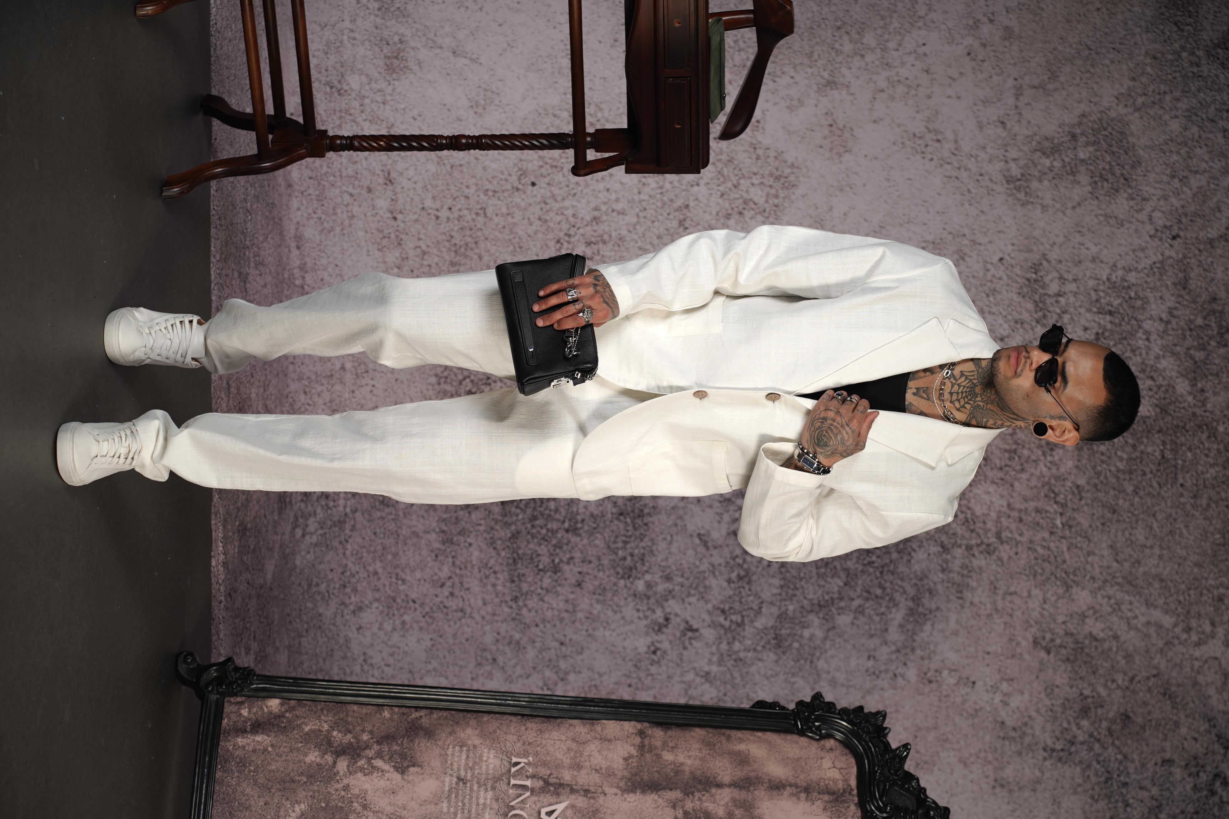 Regular Kalıp Blazer Keten Alt Üst Takım